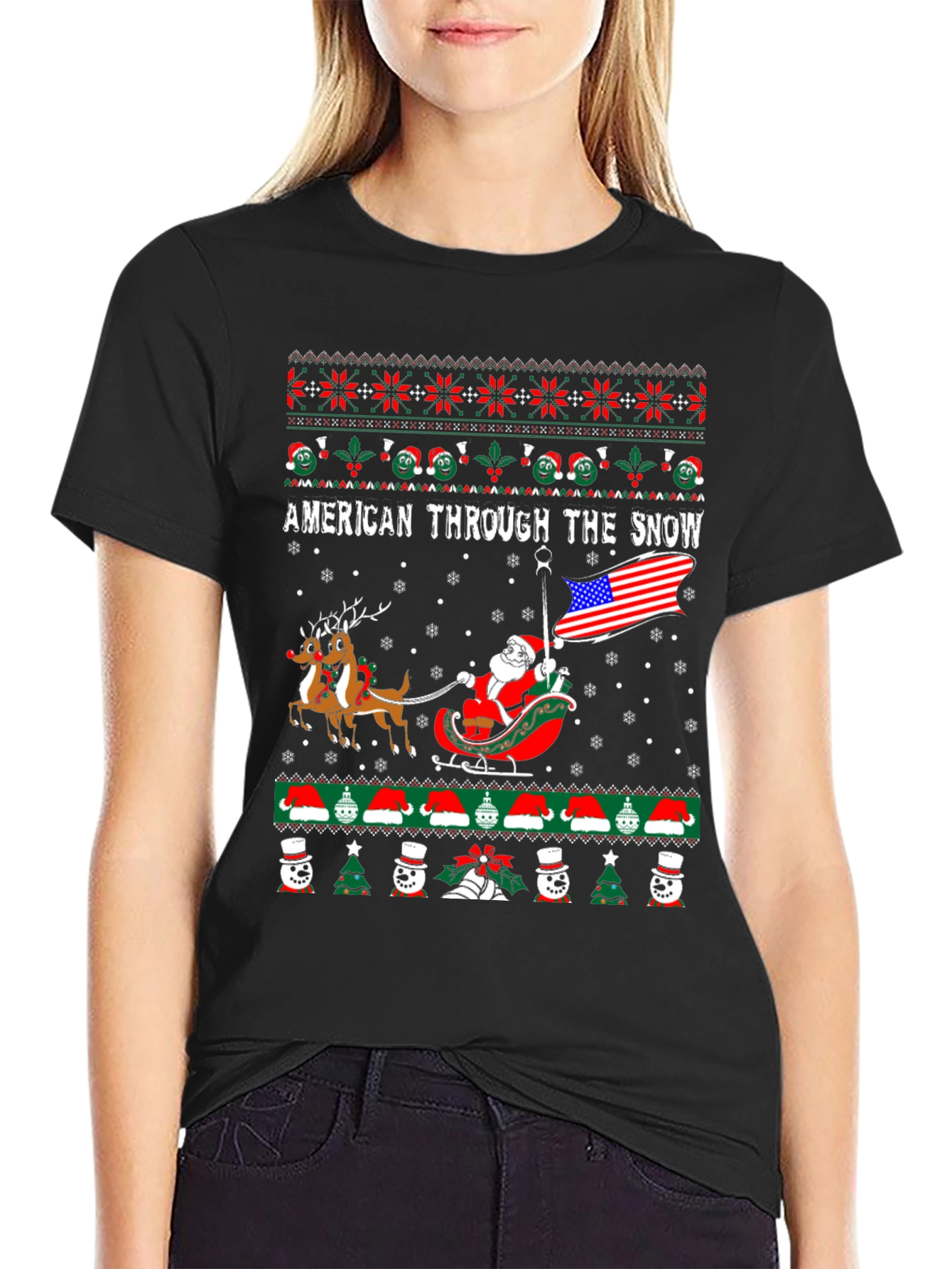 American Through The Snow Ugly Christmas T-Shirt