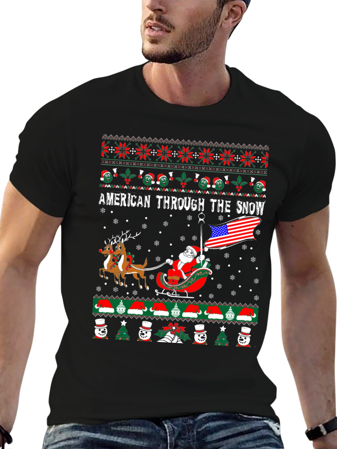 American Through The Snow Ugly Christmas T-Shirt