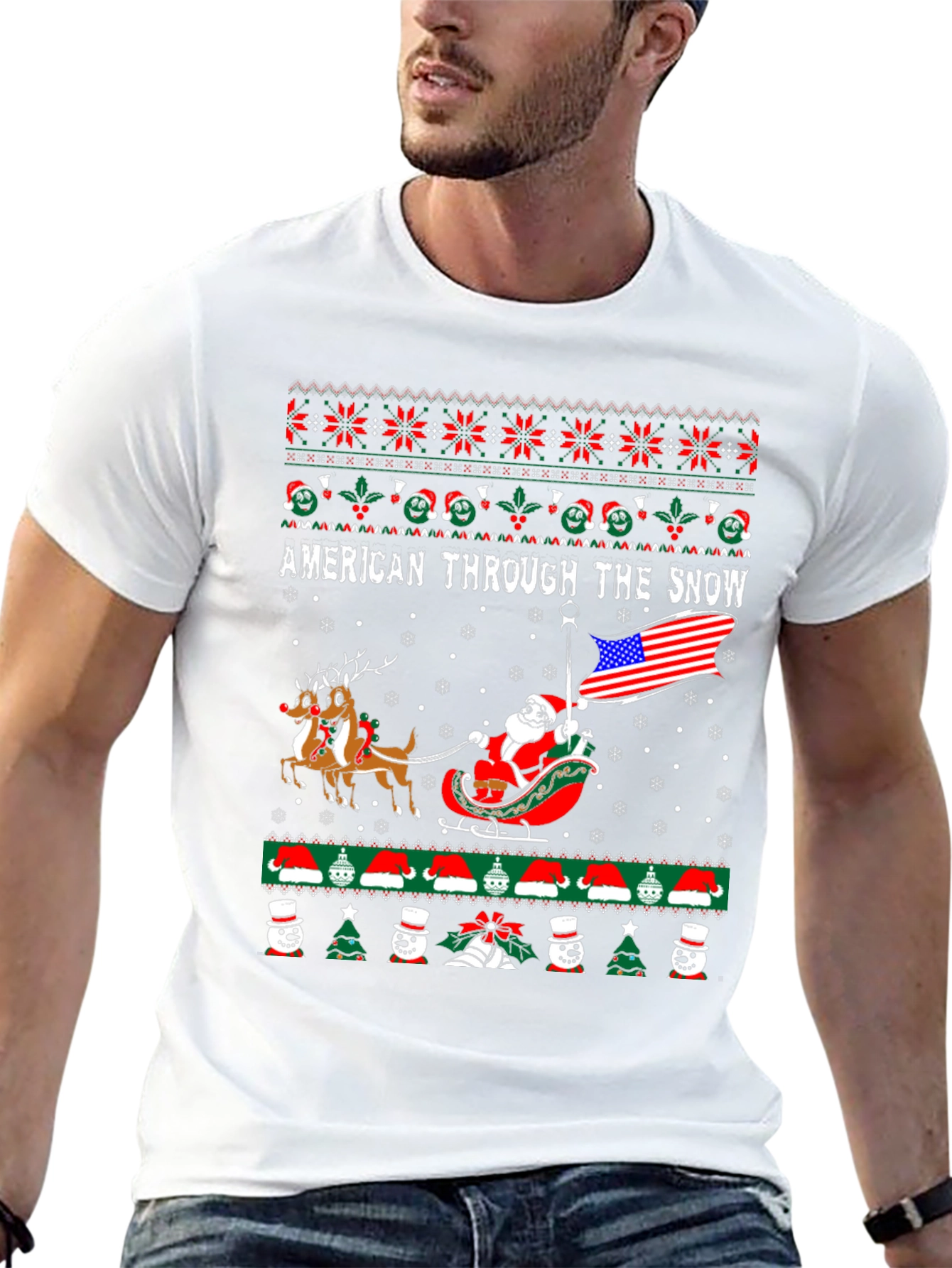 American Through The Snow Ugly Christmas T-Shirt