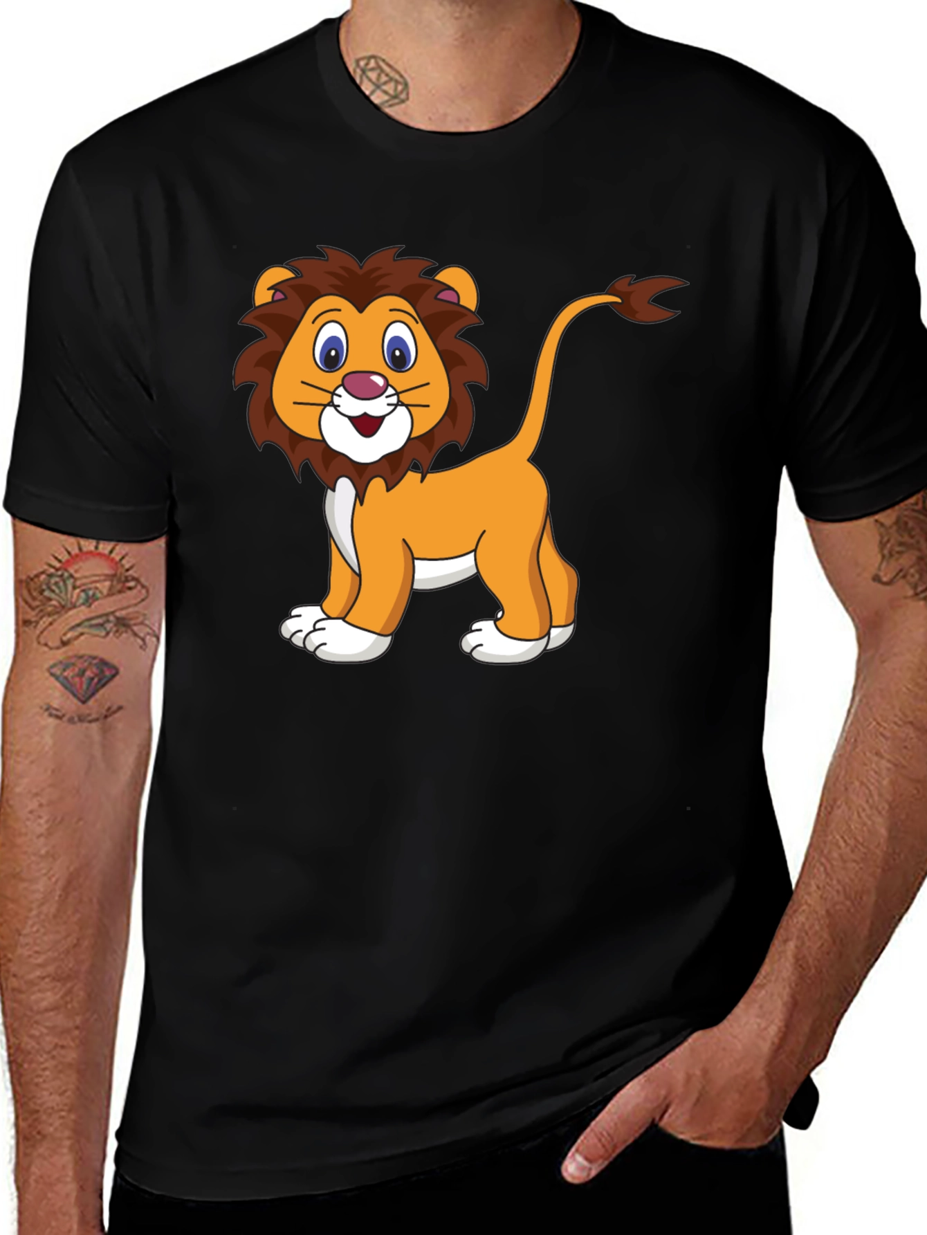 Cartoon Lion Graphic T-Shirt - Black