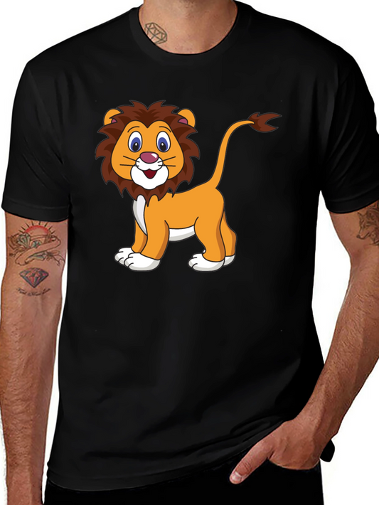 Cartoon Lion Graphic T-Shirt - Black