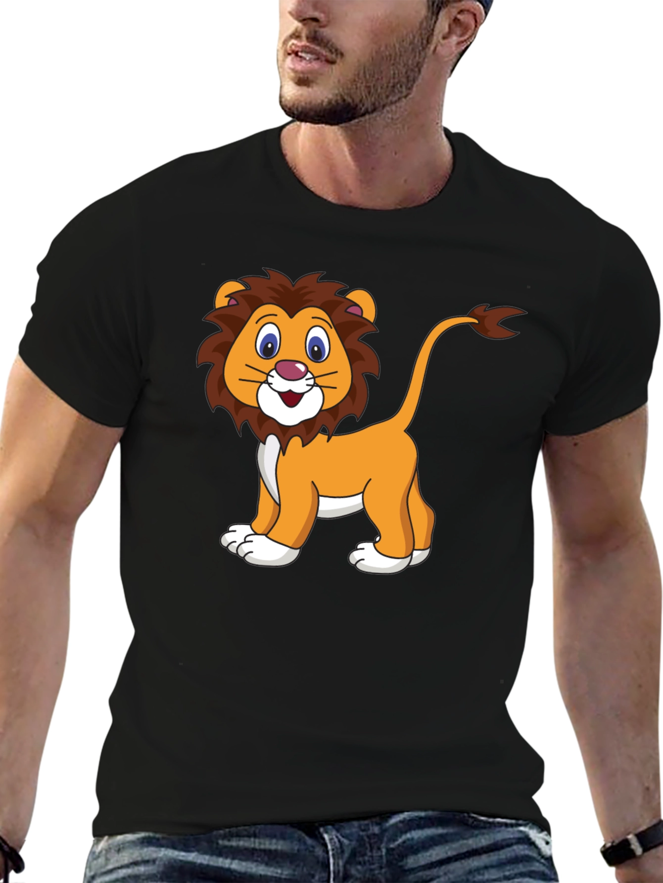 Cartoon Lion Graphic T-Shirt - Black