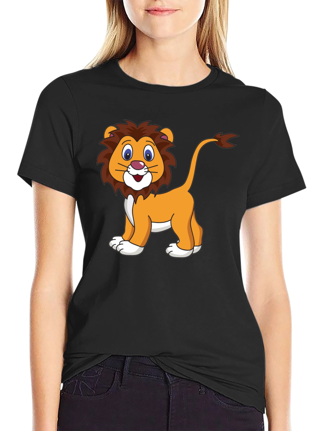 Cartoon Lion Graphic T-Shirt - Black