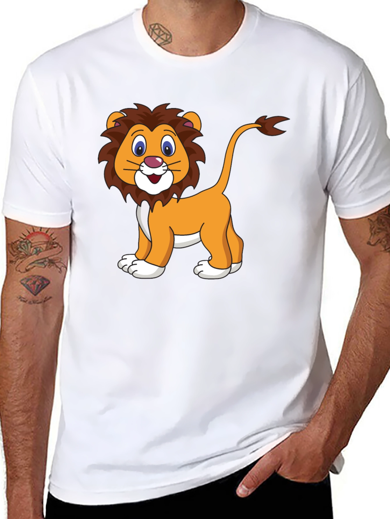 Cartoon Lion Graphic T-Shirt - Black