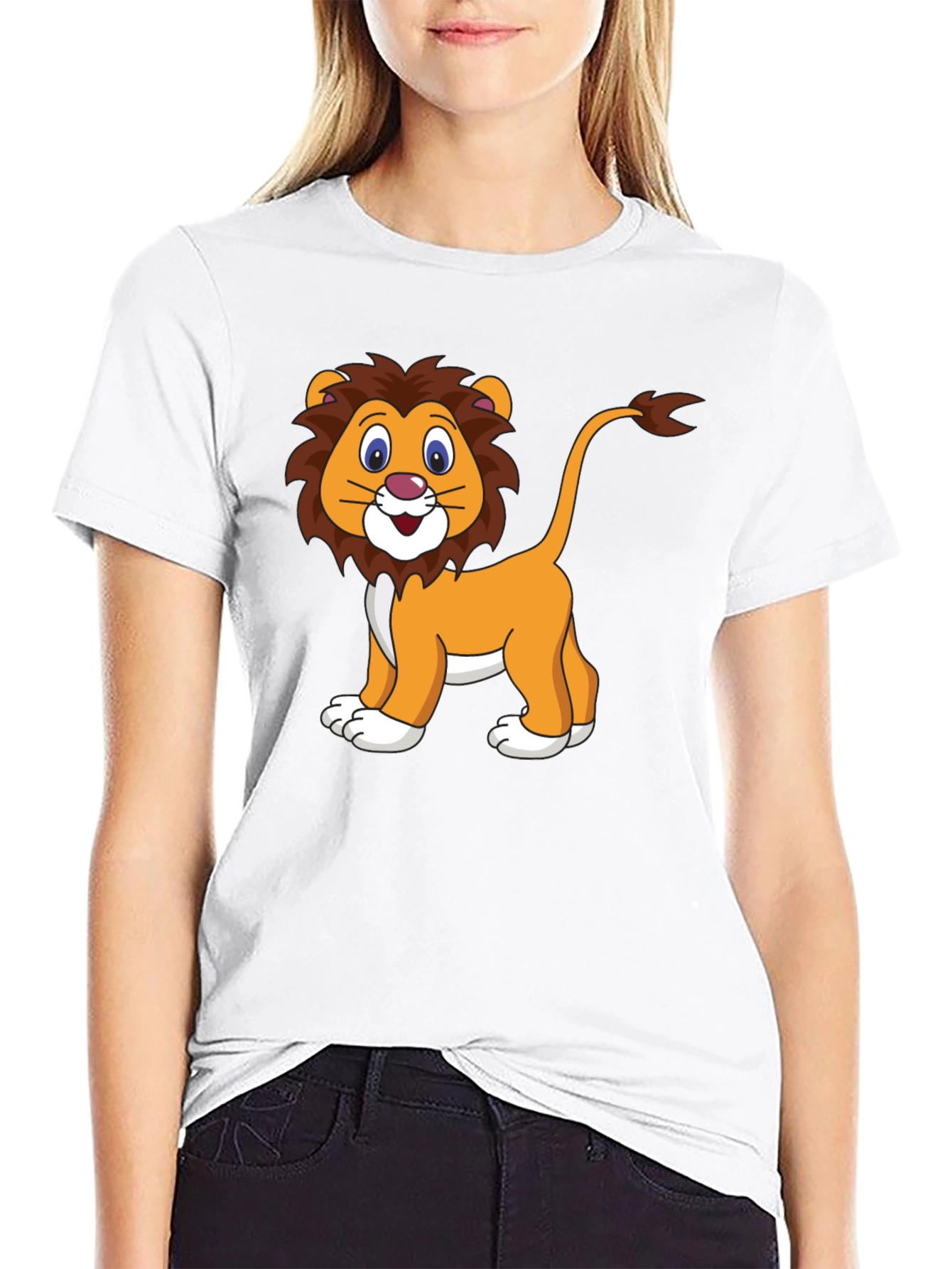Cartoon Lion Graphic T-Shirt - Black
