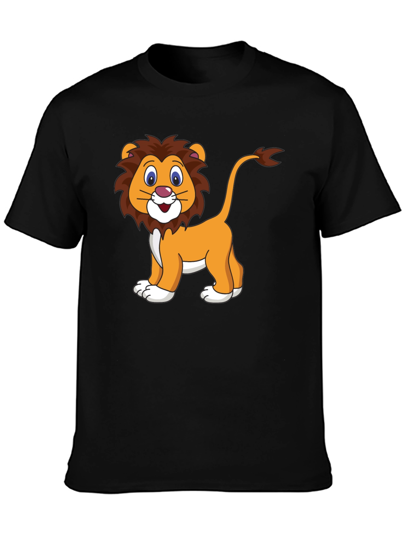 Cartoon Lion Graphic T-Shirt - Black