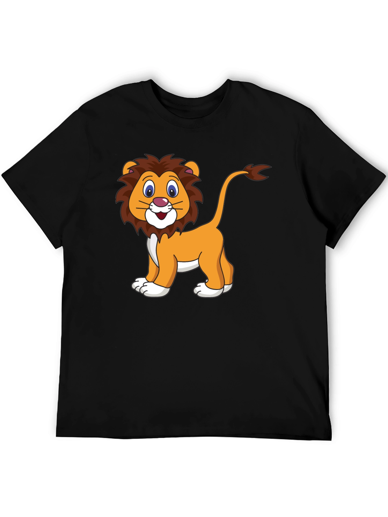 Cartoon Lion Graphic T-Shirt - Black