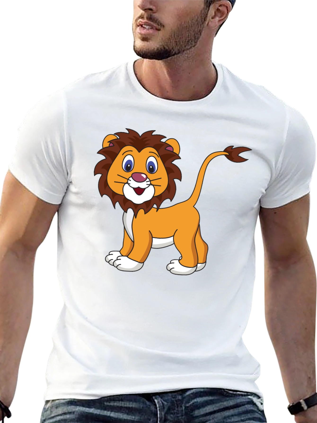 Cartoon Lion Graphic T-Shirt - Black