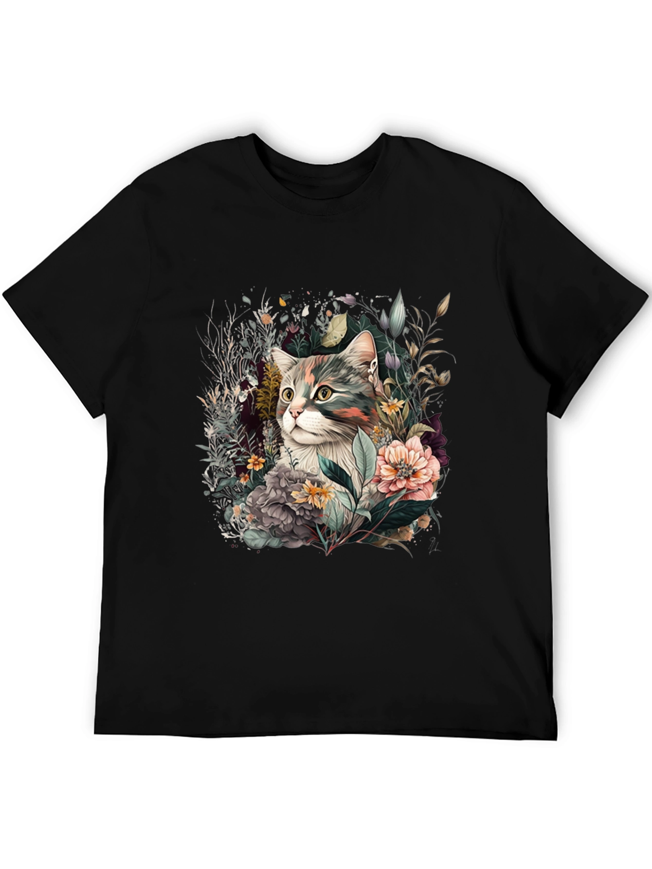 Floral Cat Graphic Tee - Unique Unisex Style