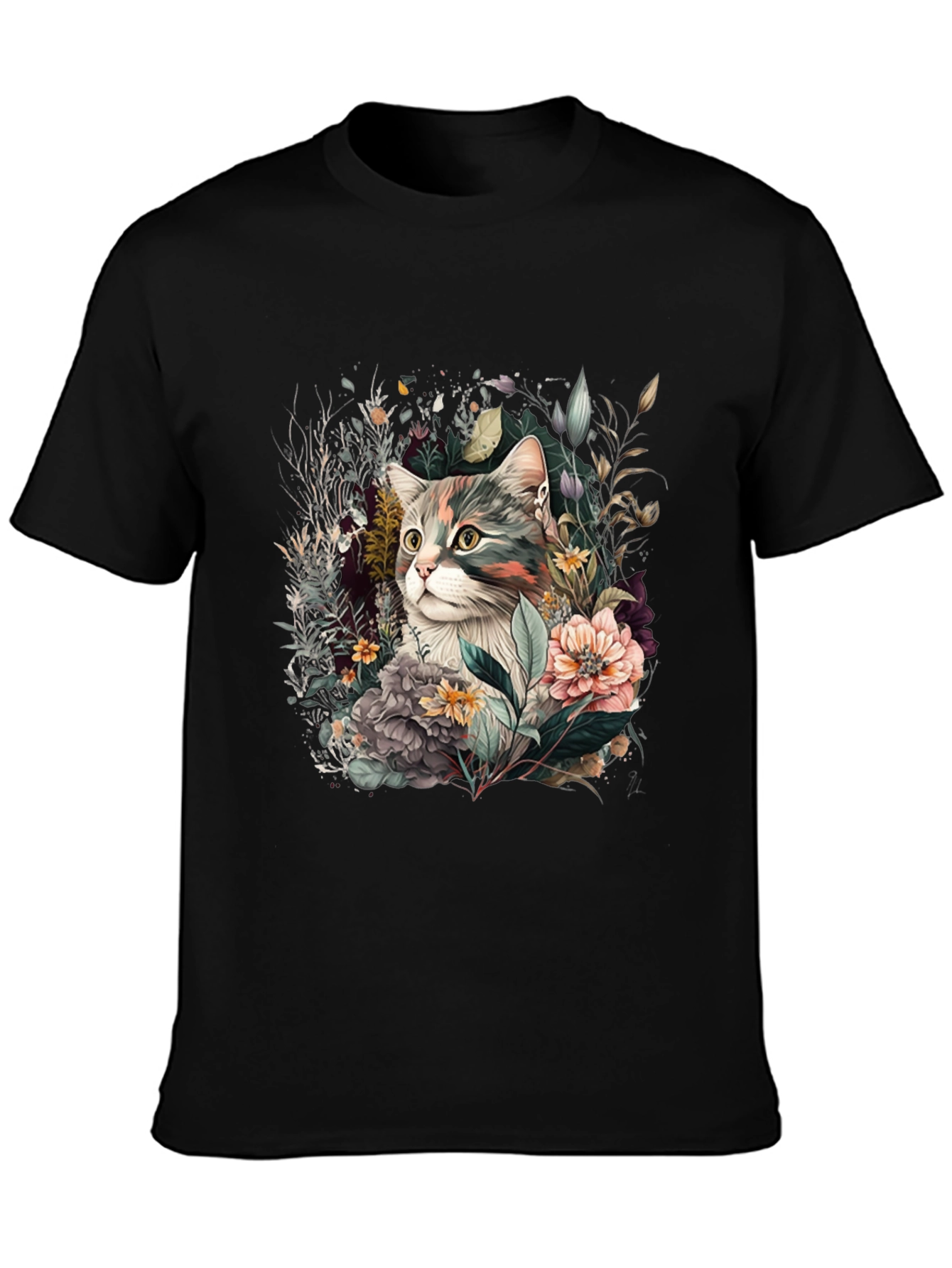 Floral Cat Graphic Tee - Unique Unisex Style