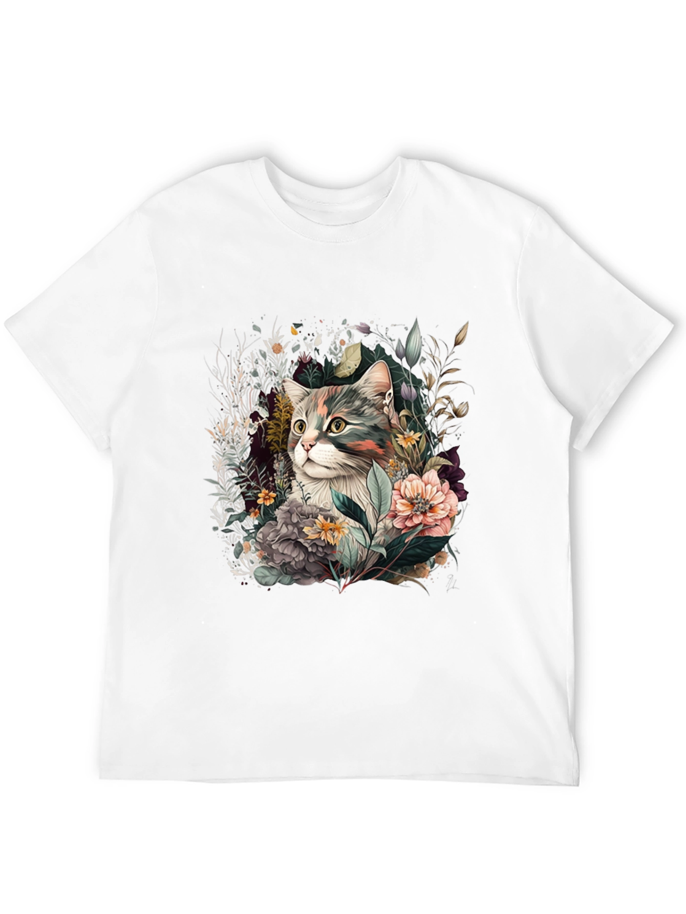 Floral Cat Graphic Tee - Unique Unisex Style