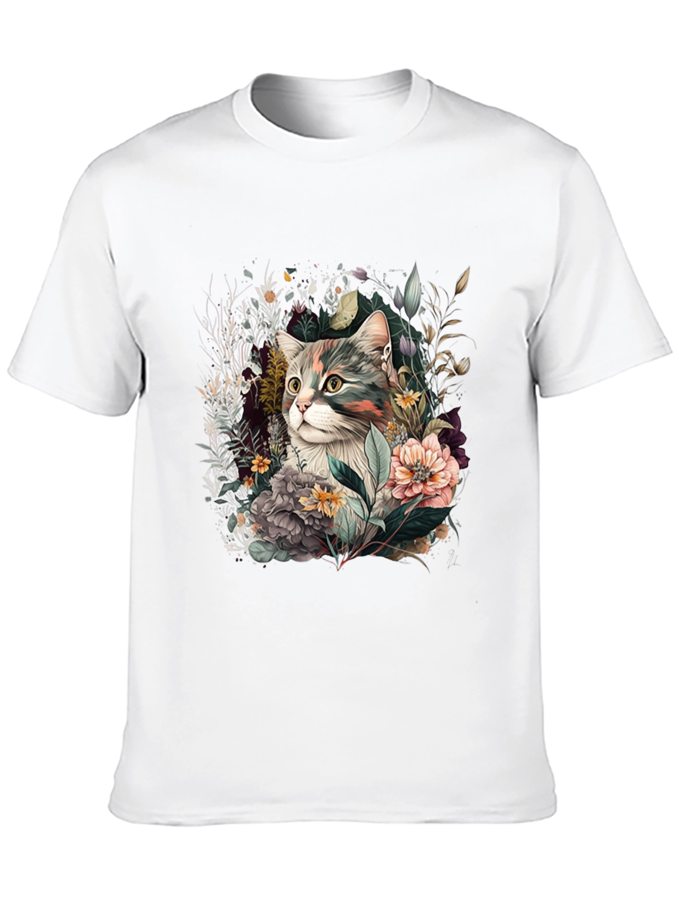 Floral Cat Graphic Tee - Unique Unisex Style