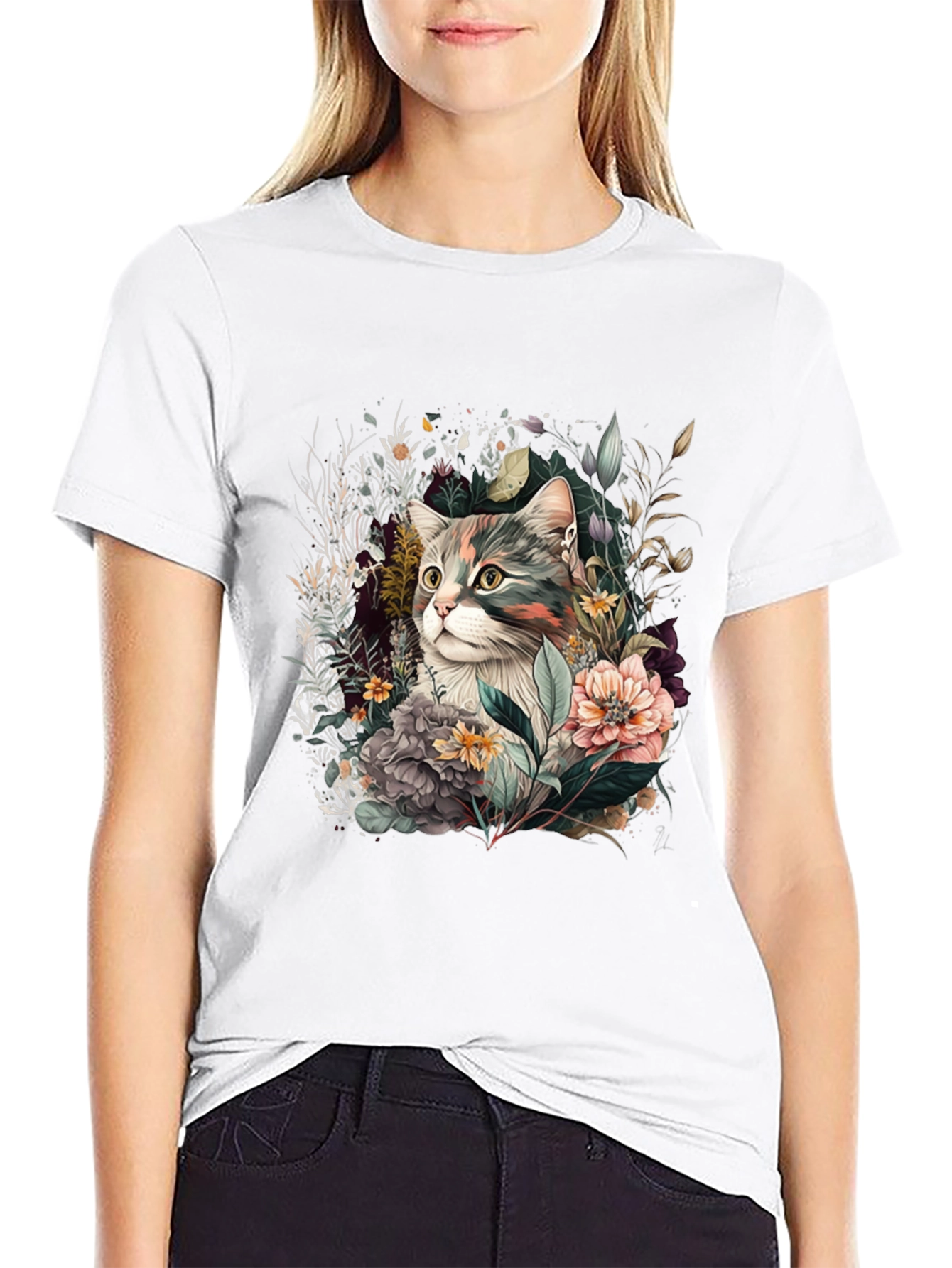 Floral Cat Graphic Tee - Unique Unisex Style