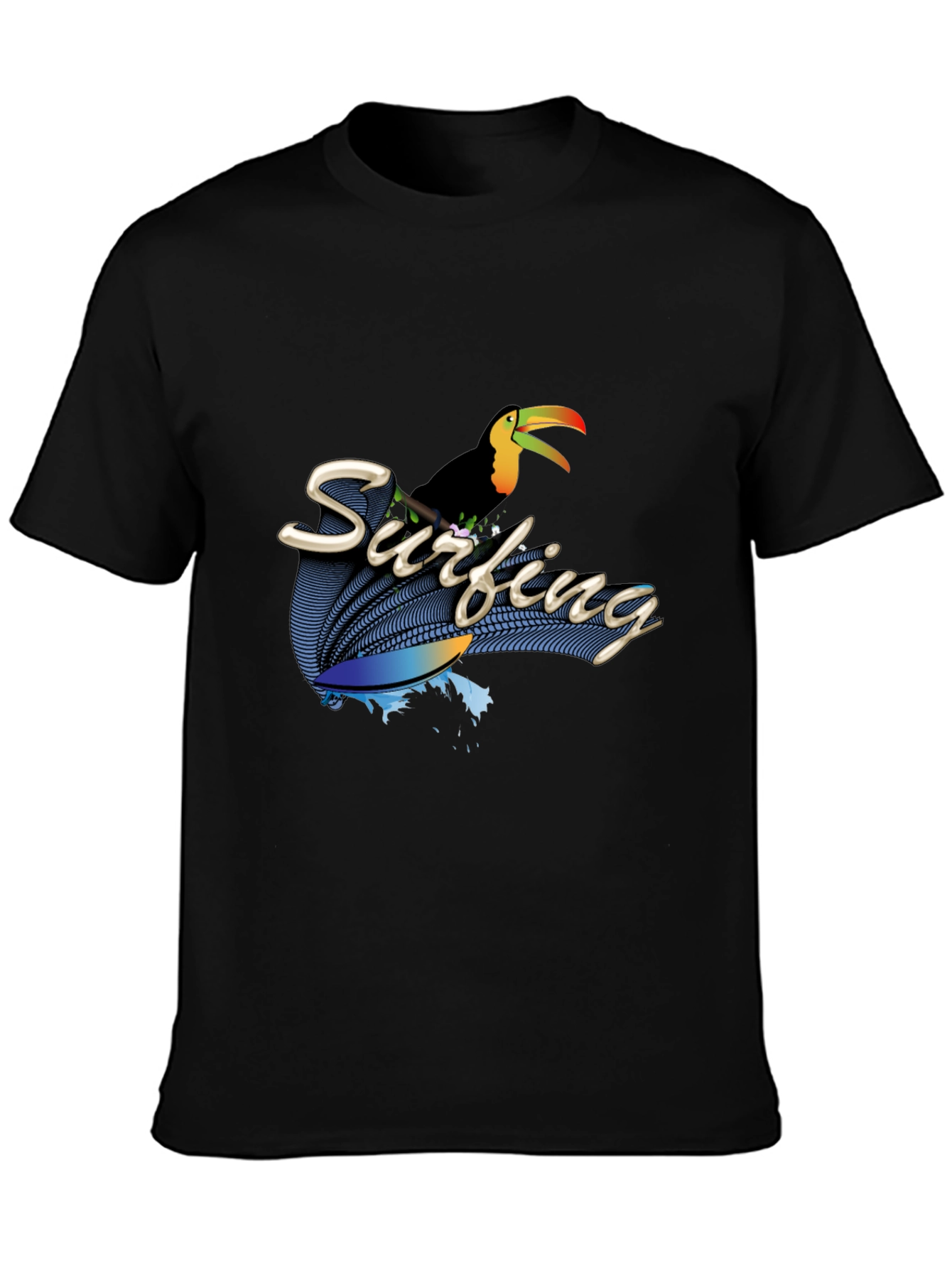 Surfing Toucan Black T-Shirt