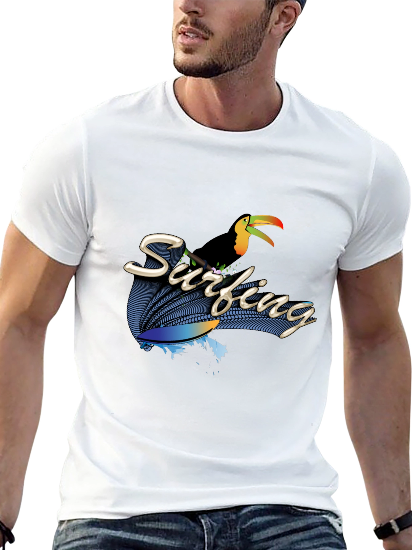 Surfing Toucan Black T-Shirt