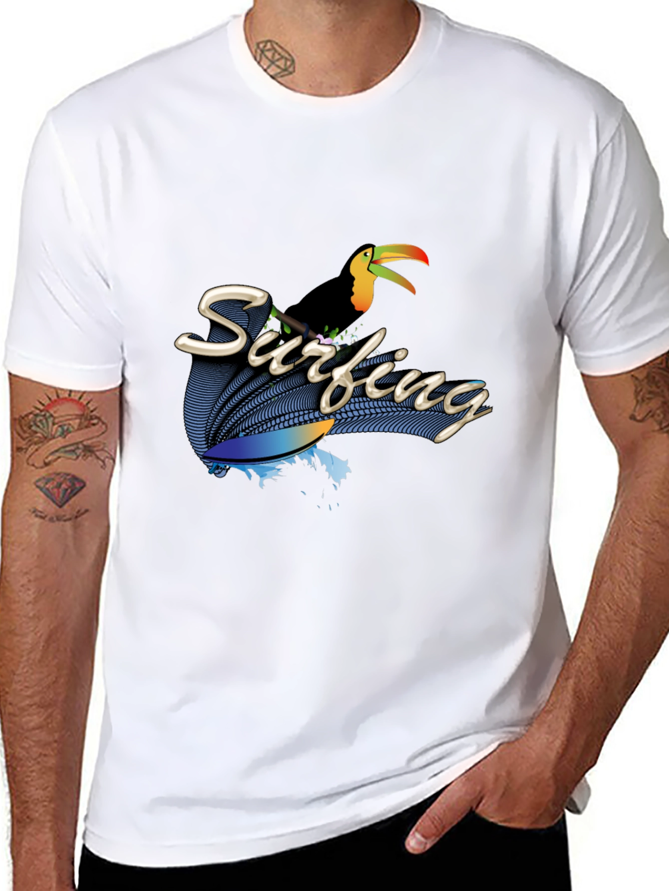 Surfing Toucan Black T-Shirt