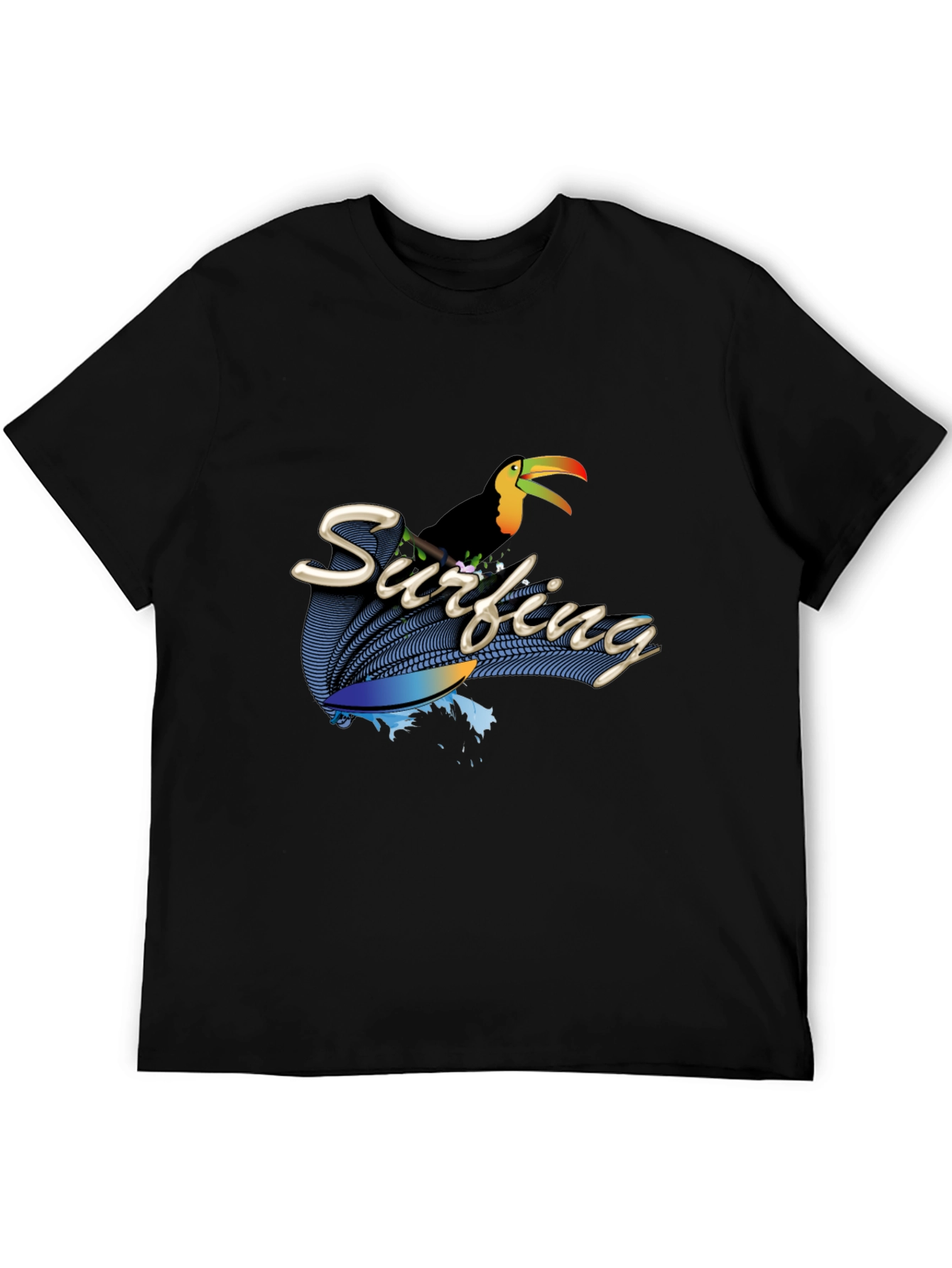 Surfing Toucan Black T-Shirt