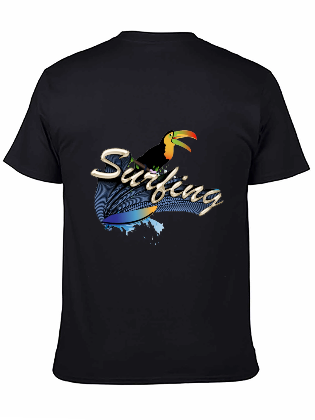 Surfing Toucan Black T-Shirt