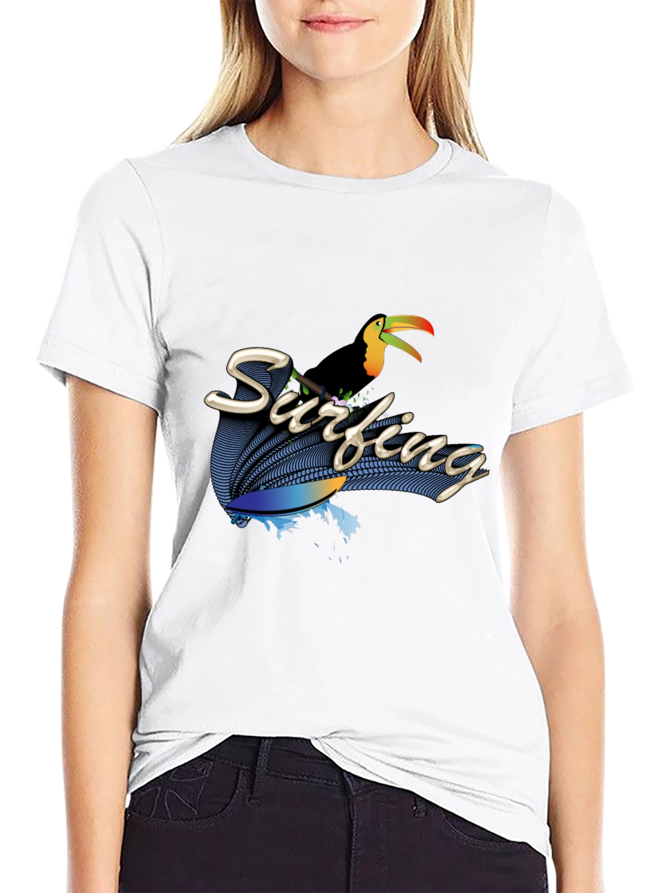 Surfing Toucan Black T-Shirt
