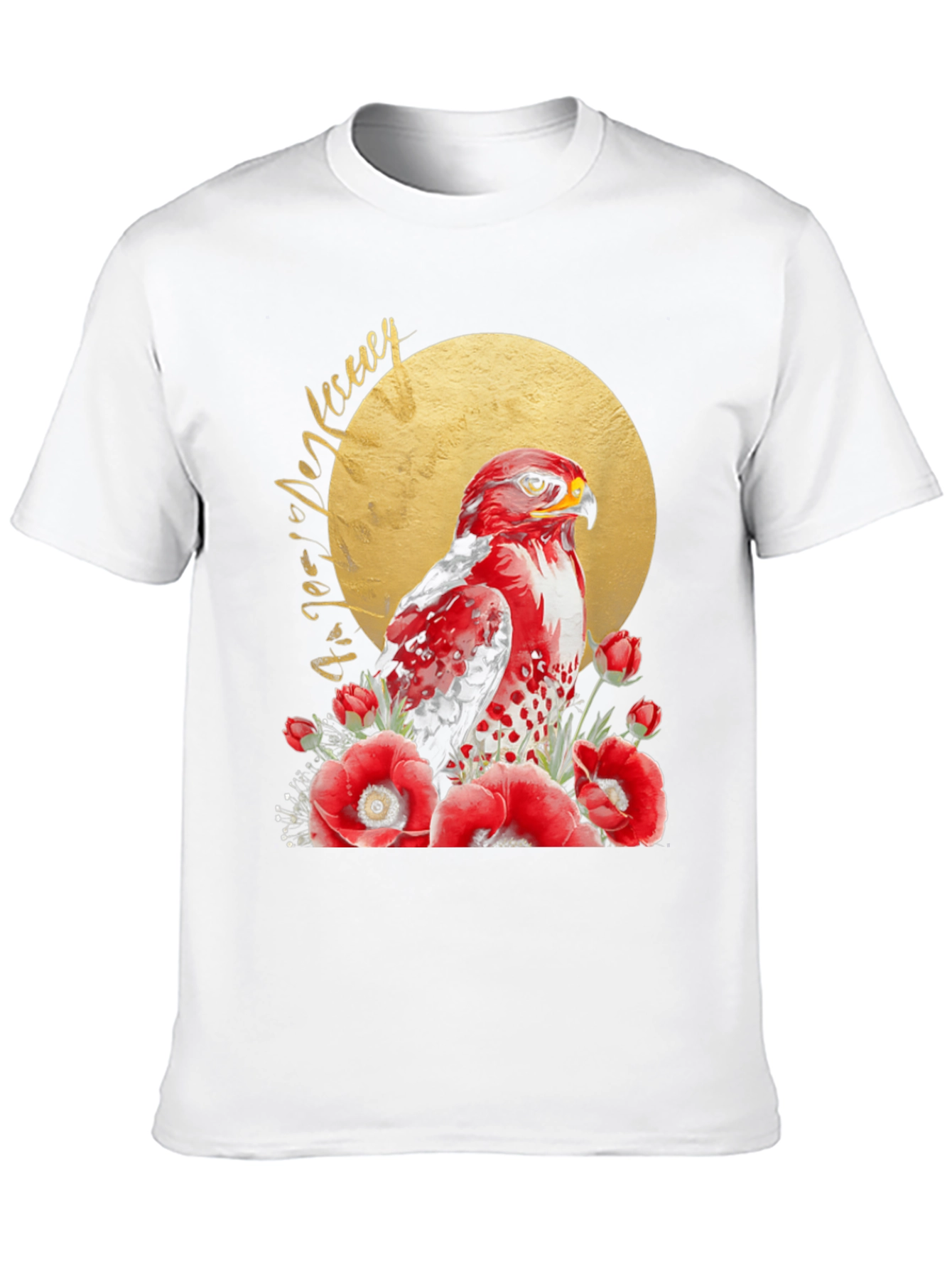 Red Hawk & Poppies Black Graphic Tee