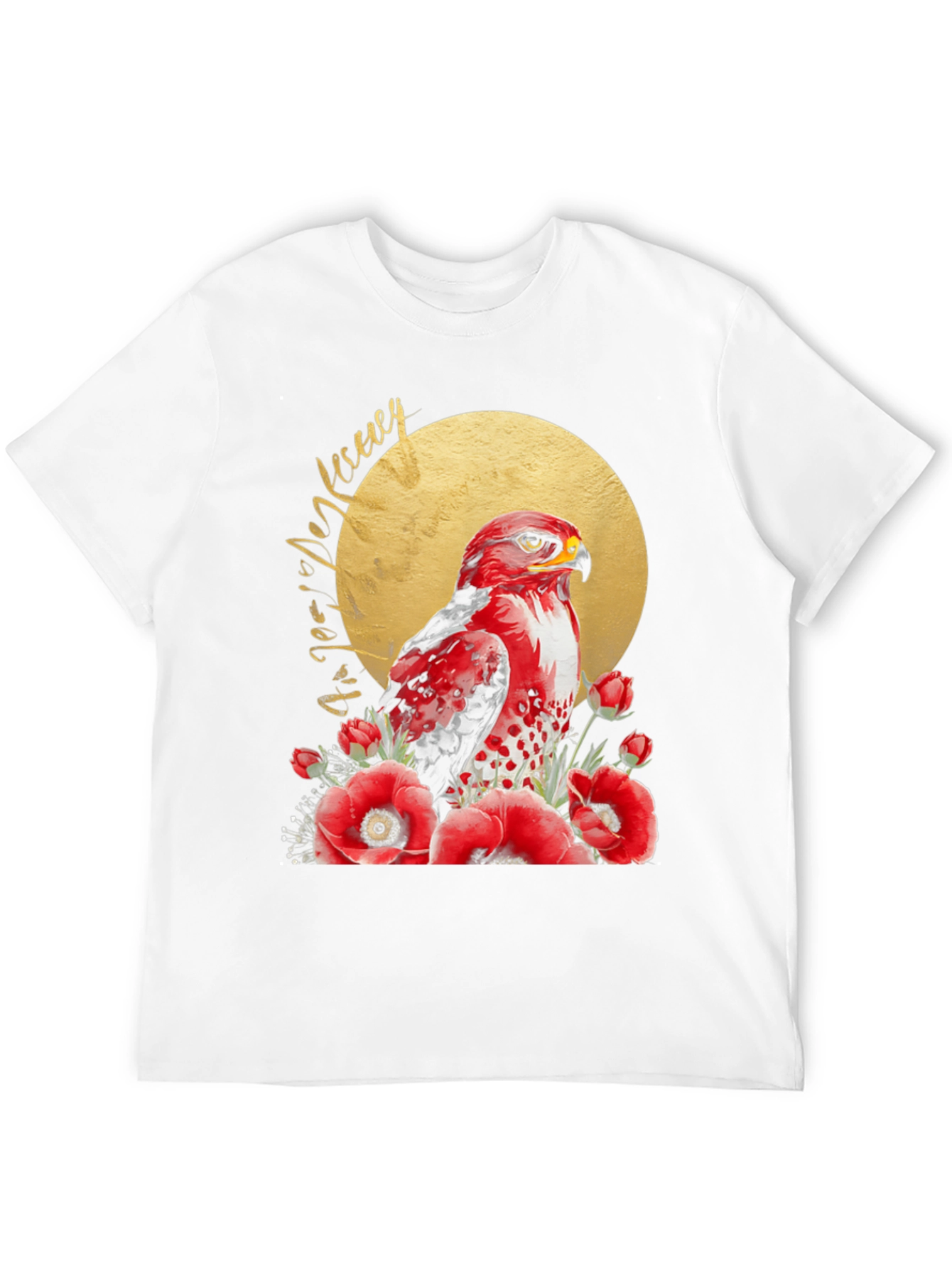 Red Hawk & Poppies Black Graphic Tee