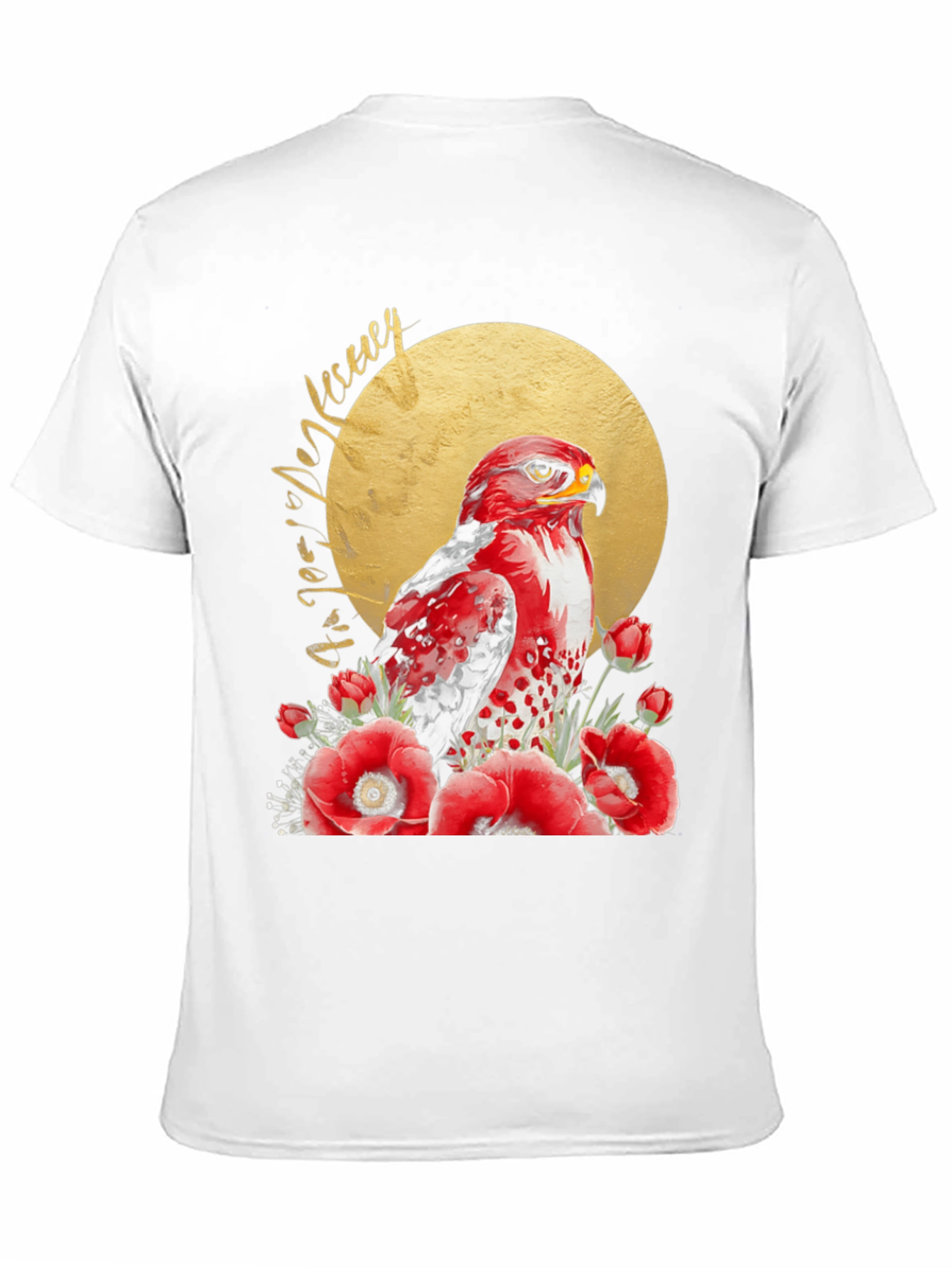 Red Hawk & Poppies Black Graphic Tee