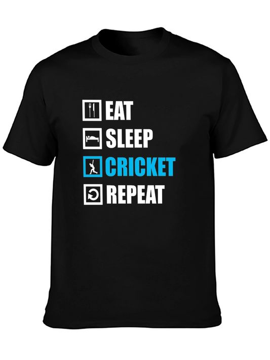 Eat Sleep Cricket Repeat T-Shirt - Sporty Graphic Tee
