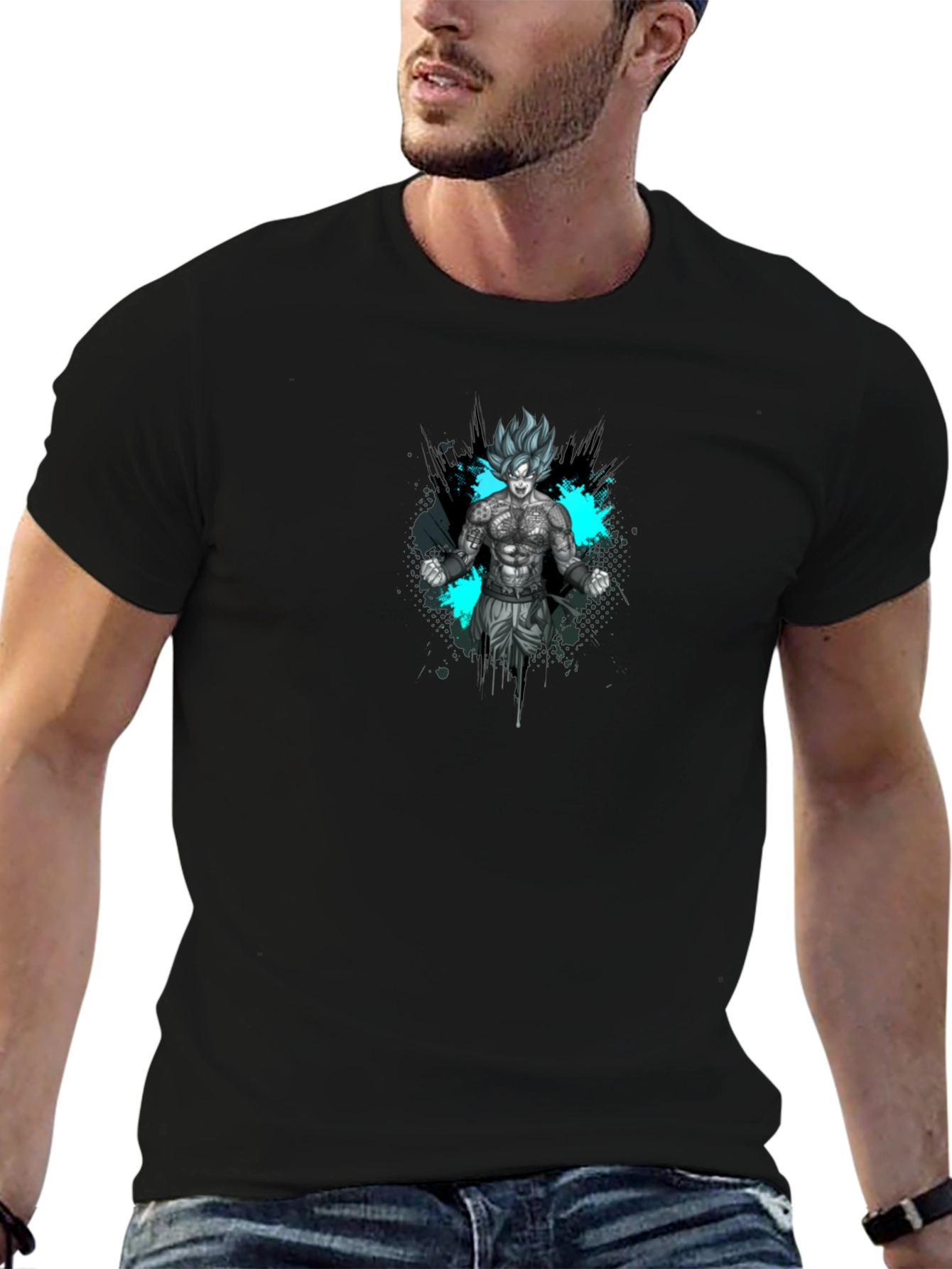 Goku Super Saiyan Tattoo Art Black T-Shirt