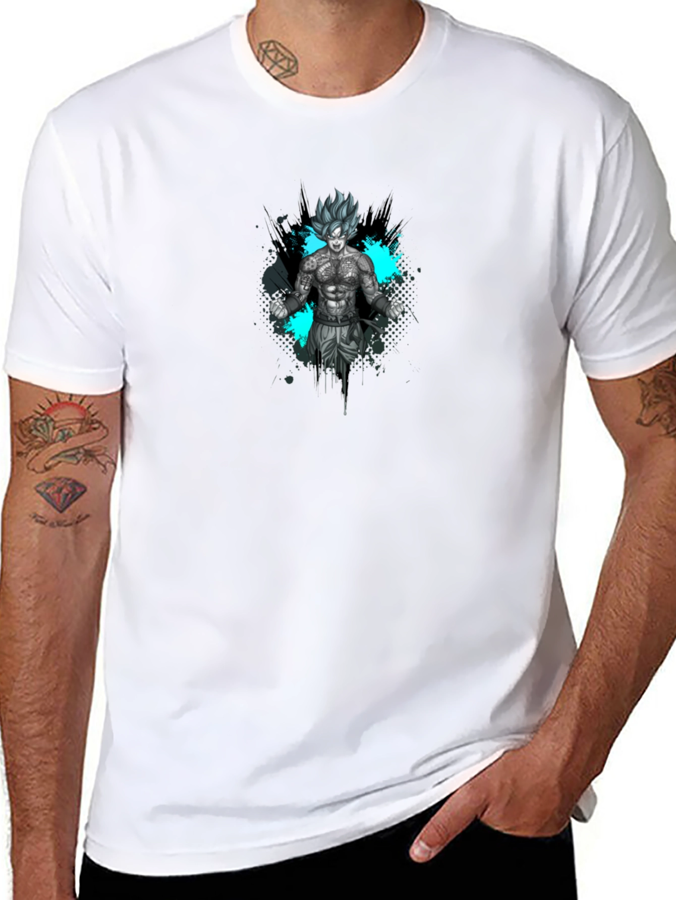 Goku Super Saiyan Tattoo Art Black T-Shirt