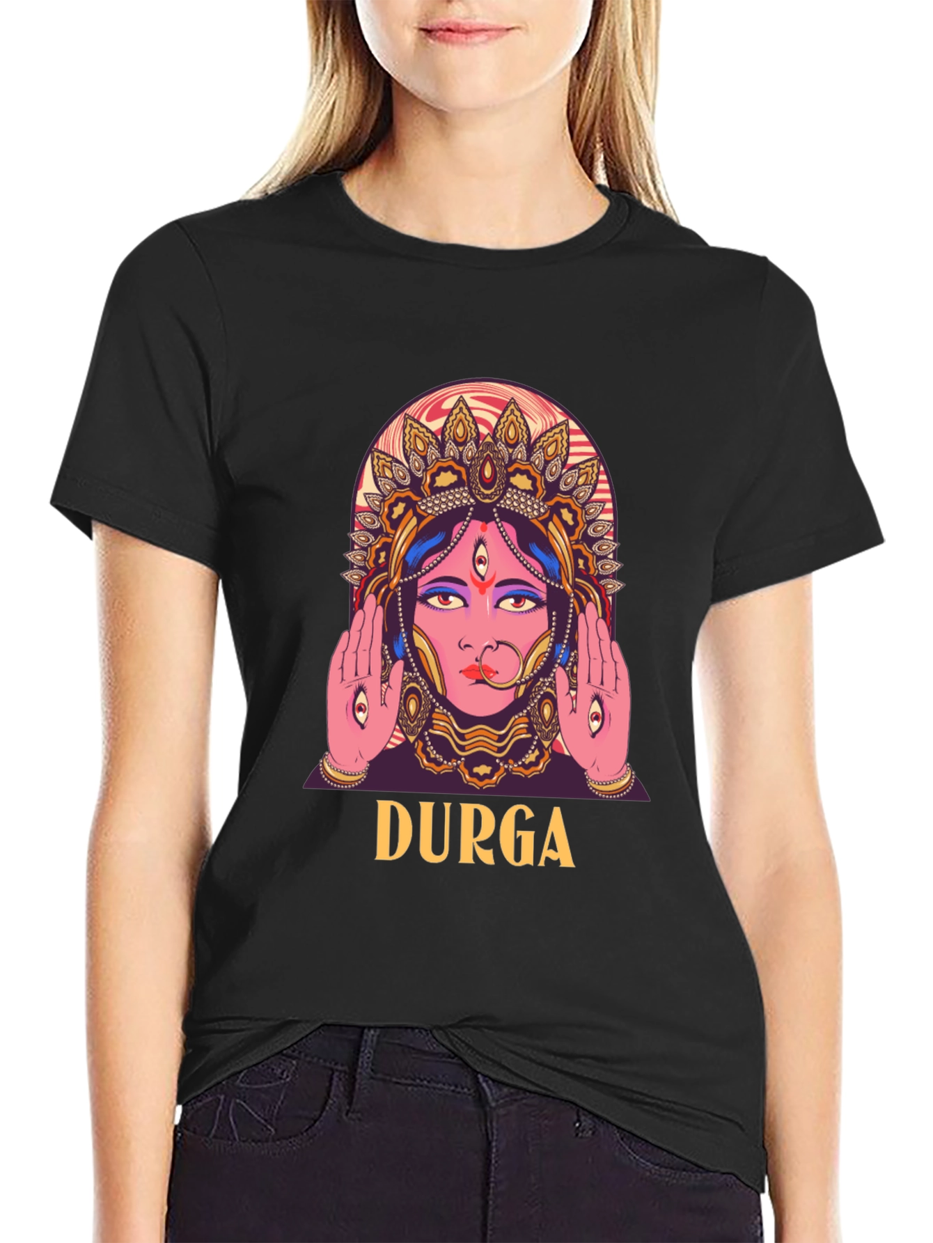 Durga Graphic Print Black T-Shirt