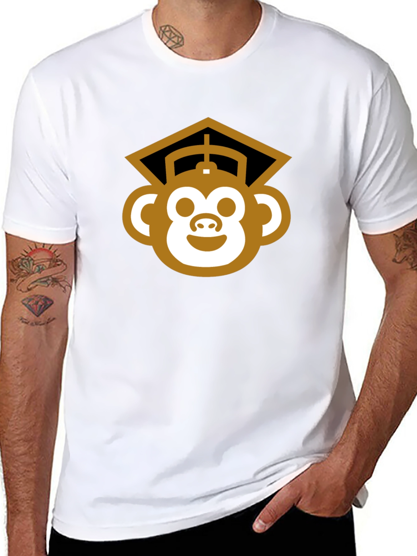 Graduation Monkey Tee - Black Cotton Blend T-Shirt