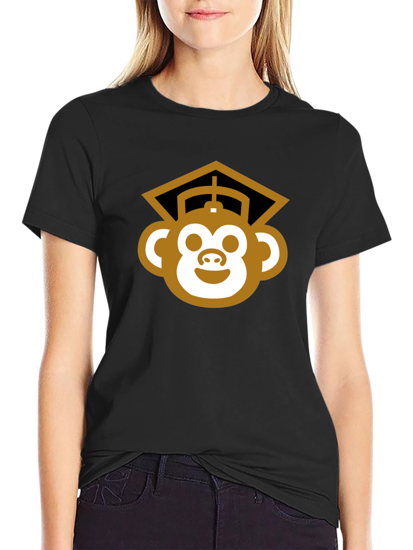 Graduation Monkey Tee - Black Cotton Blend T-Shirt