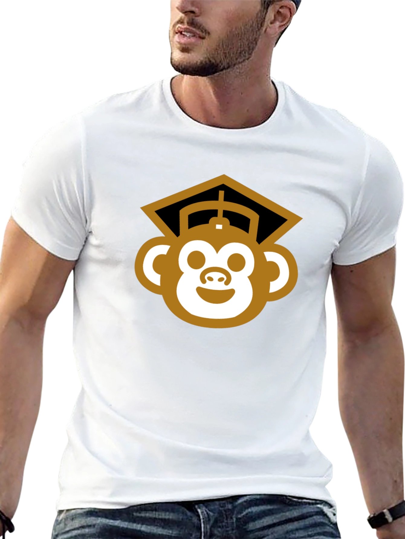 Graduation Monkey Tee - Black Cotton Blend T-Shirt