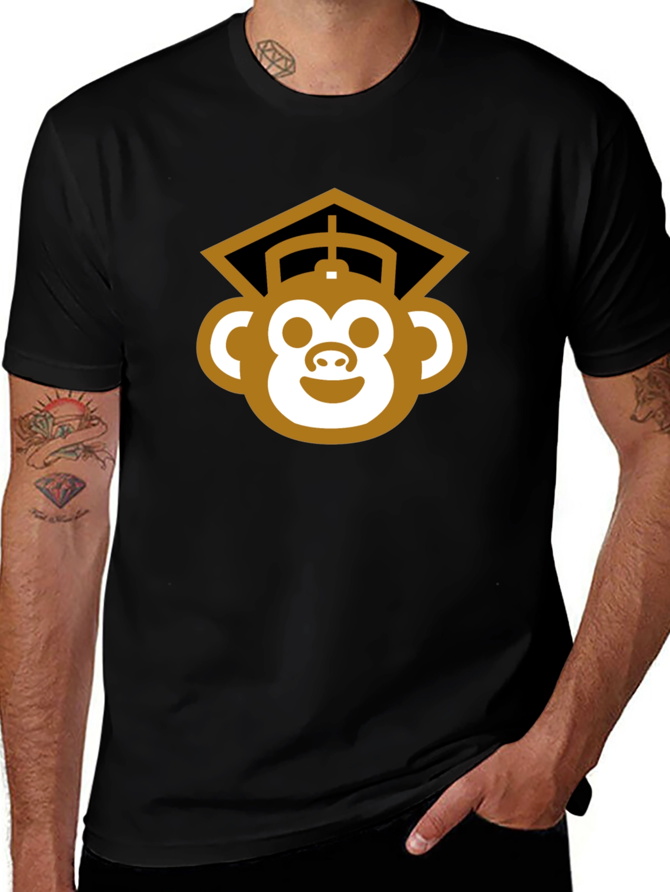 Graduation Monkey Tee - Black Cotton Blend T-Shirt