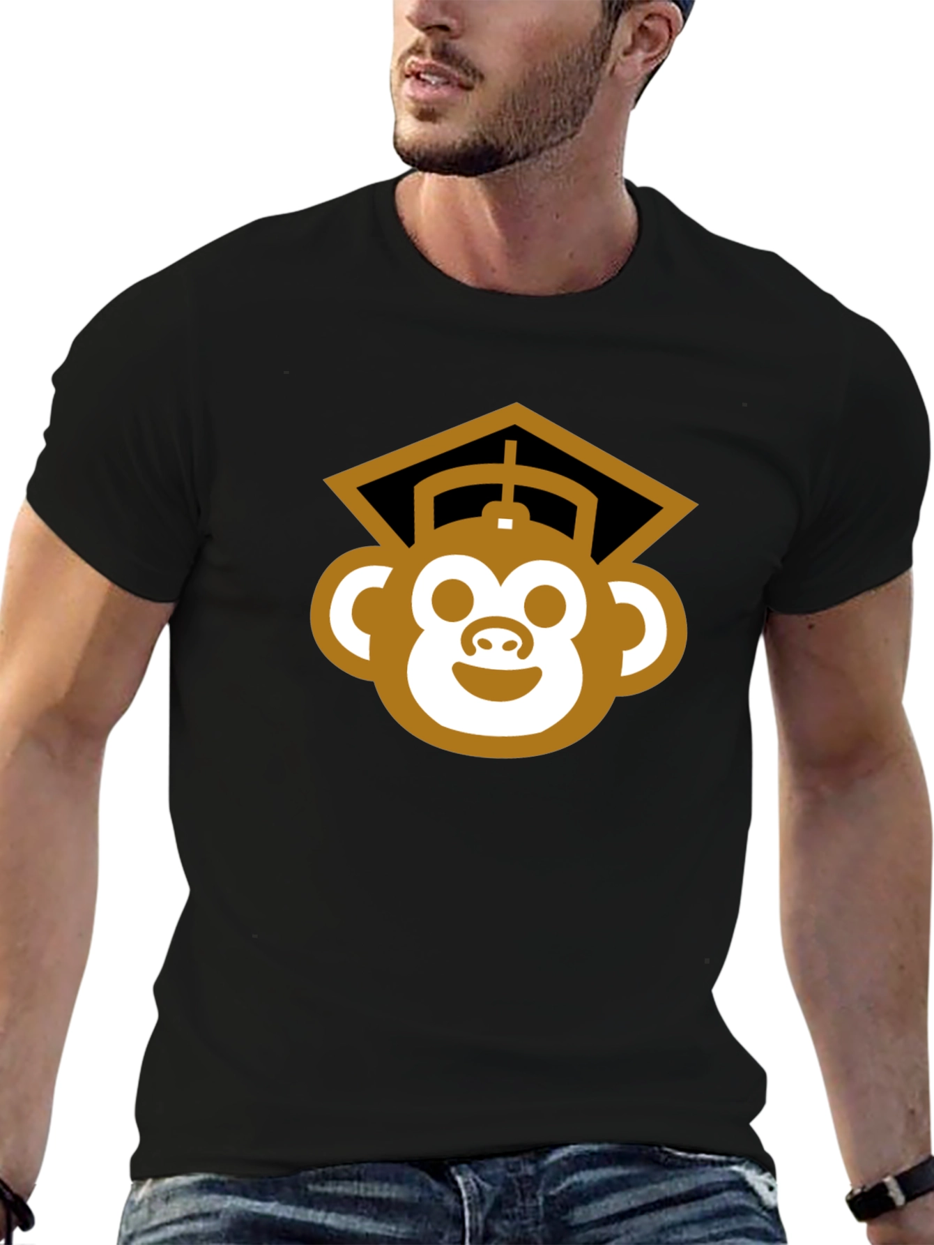 Graduation Monkey Tee - Black Cotton Blend T-Shirt