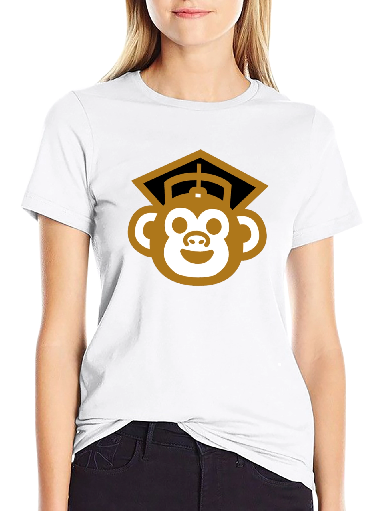 Graduation Monkey Tee - Black Cotton Blend T-Shirt