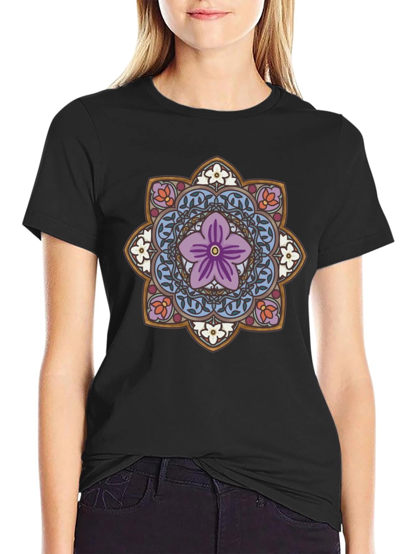 Floral Mandala Graphic Tee - Black