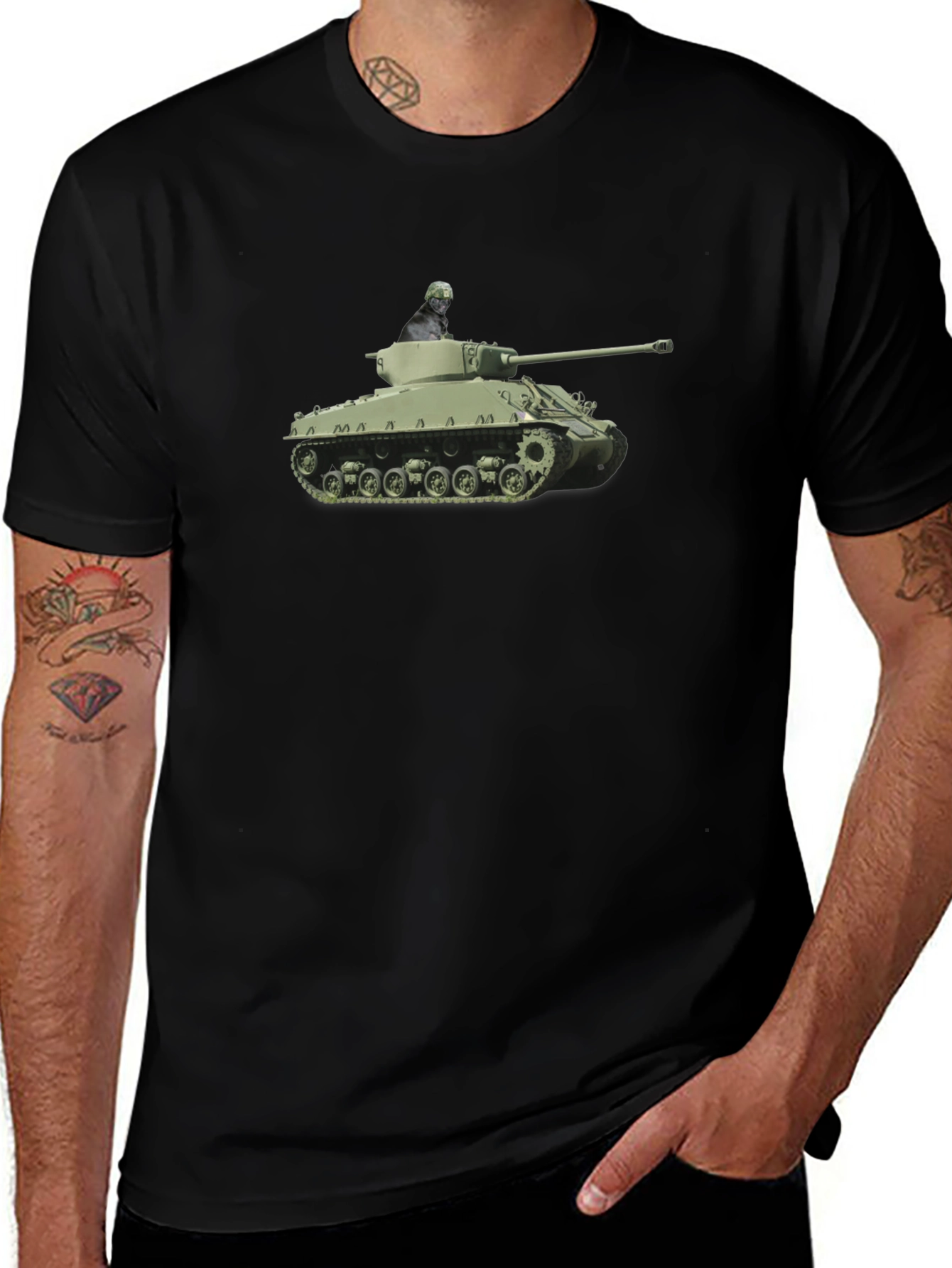 Tank Graphic Tee - Olive Green Military Design