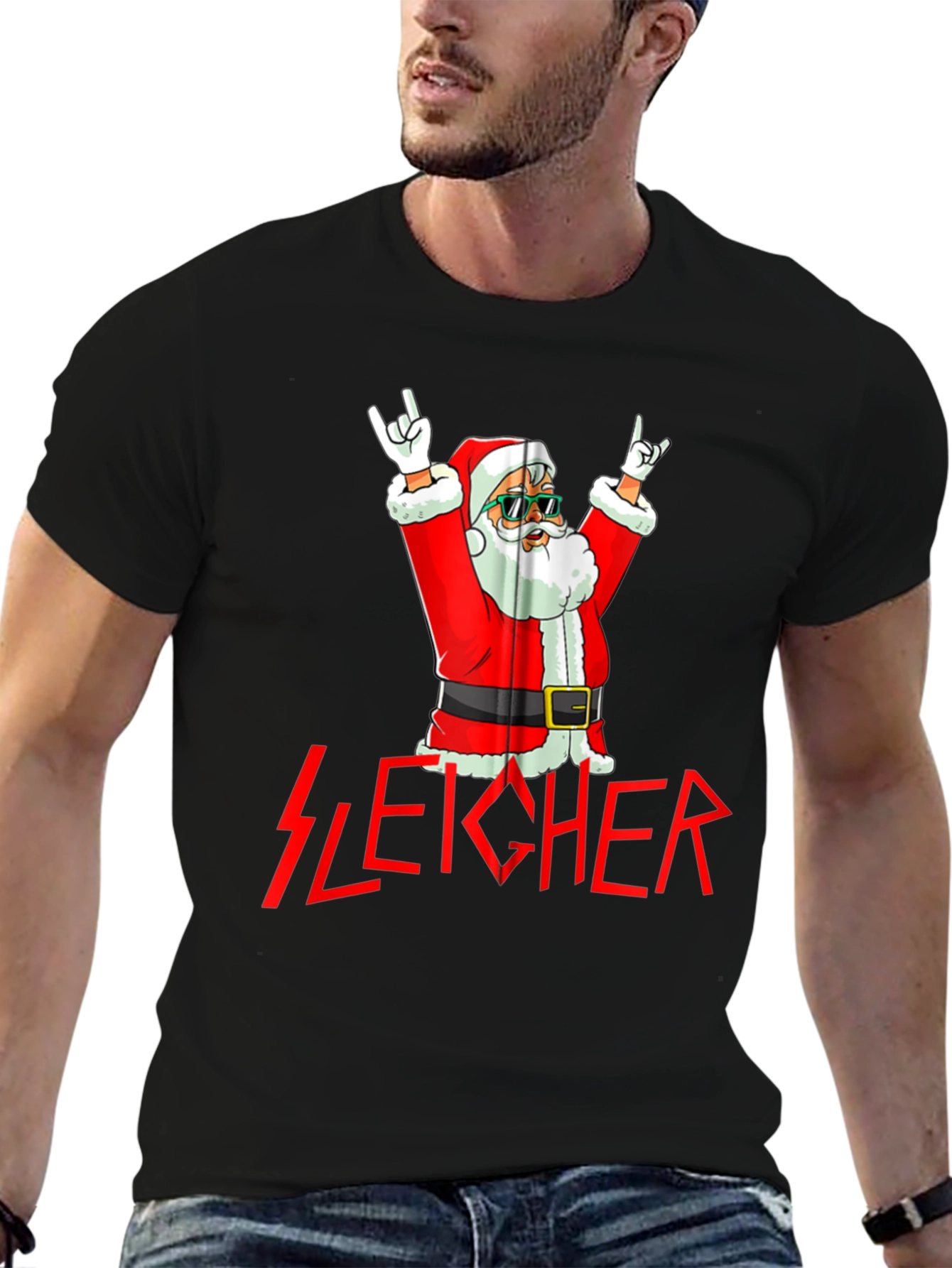 Sleicher Santa Rock T-Shirt - Holiday Metal Tee