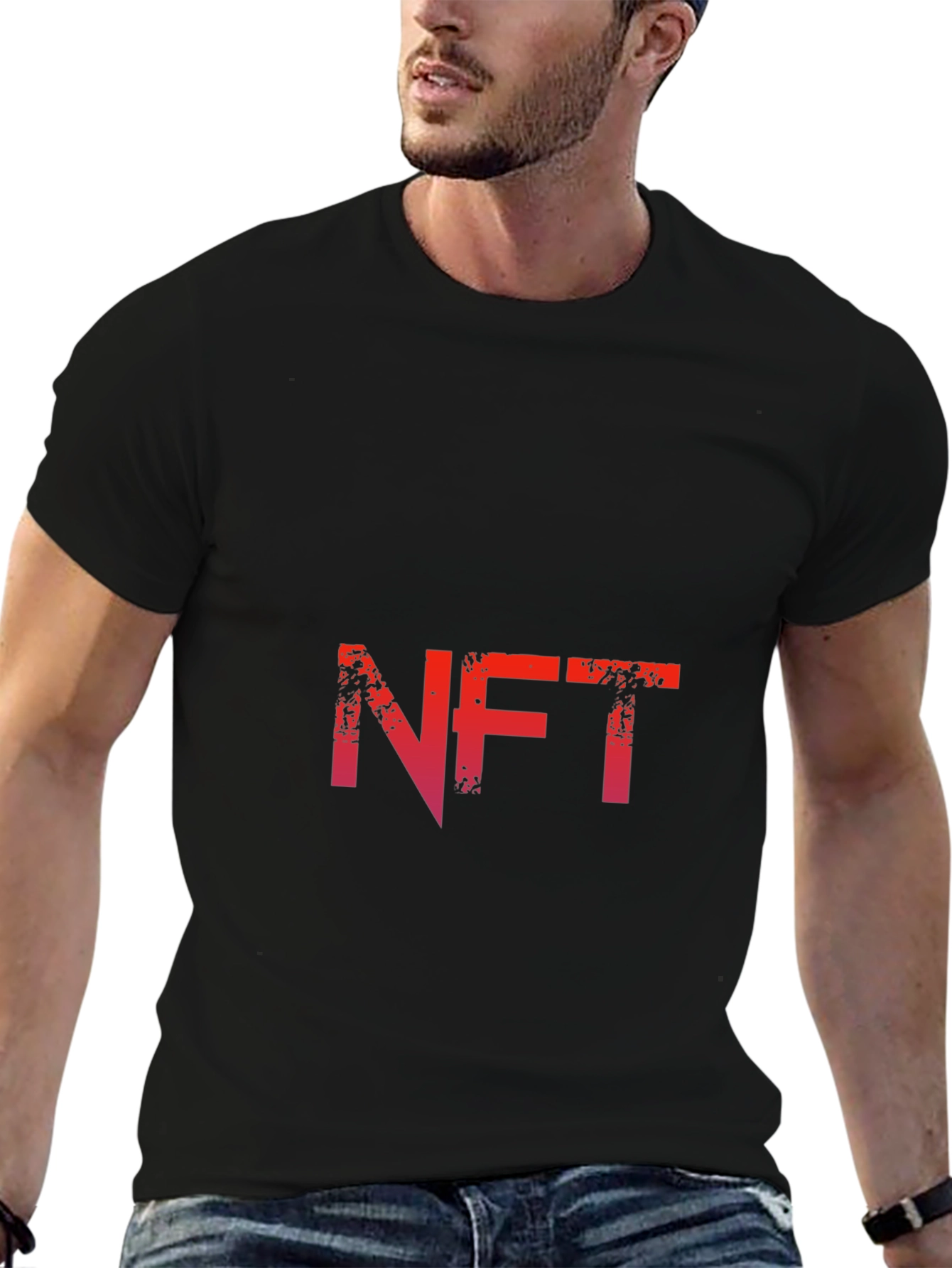 NFT Graphic Tee - Distressed Red Print on Black