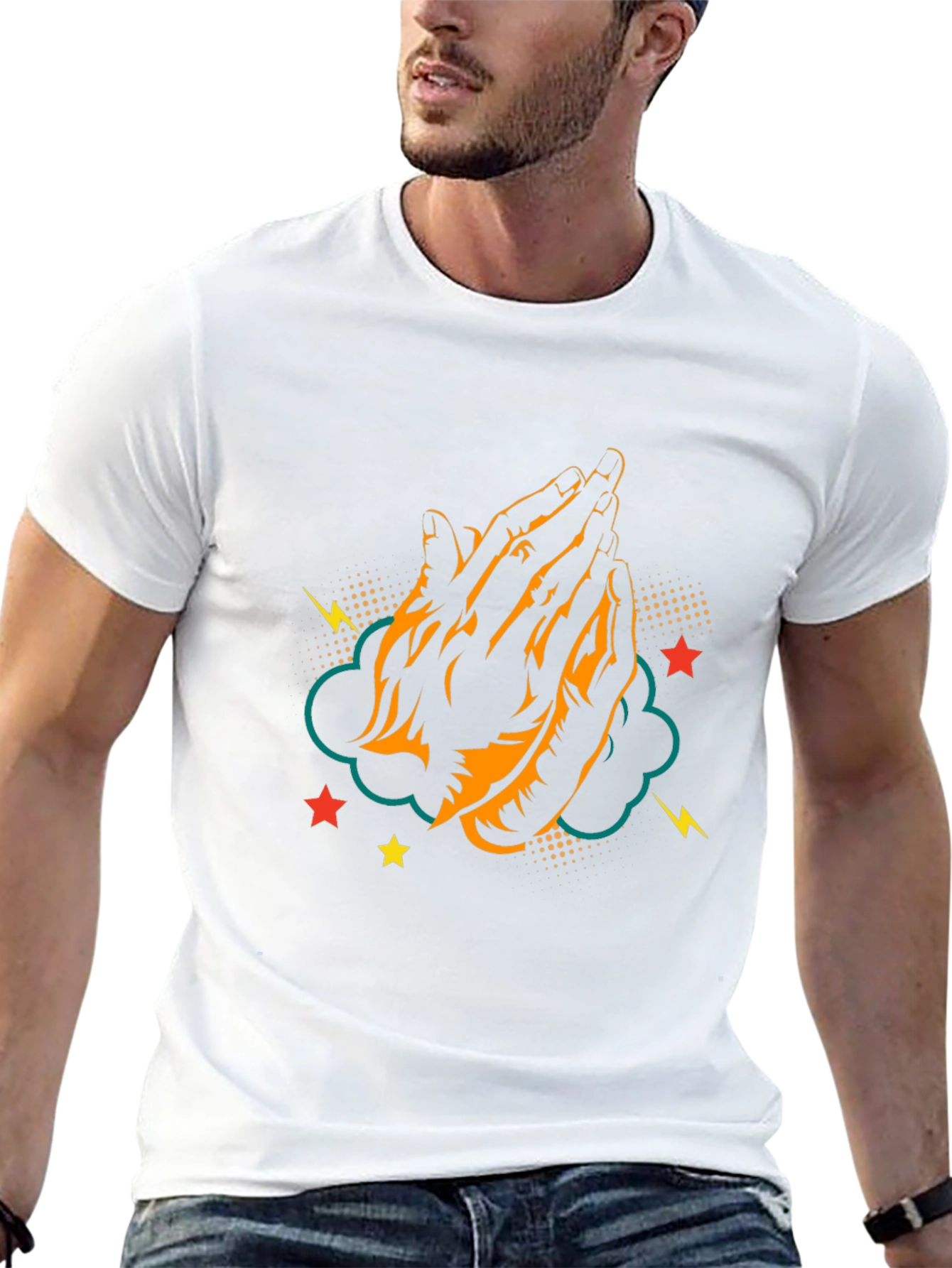 Praying Hands Graphic Tee - Black Cotton T-Shirt