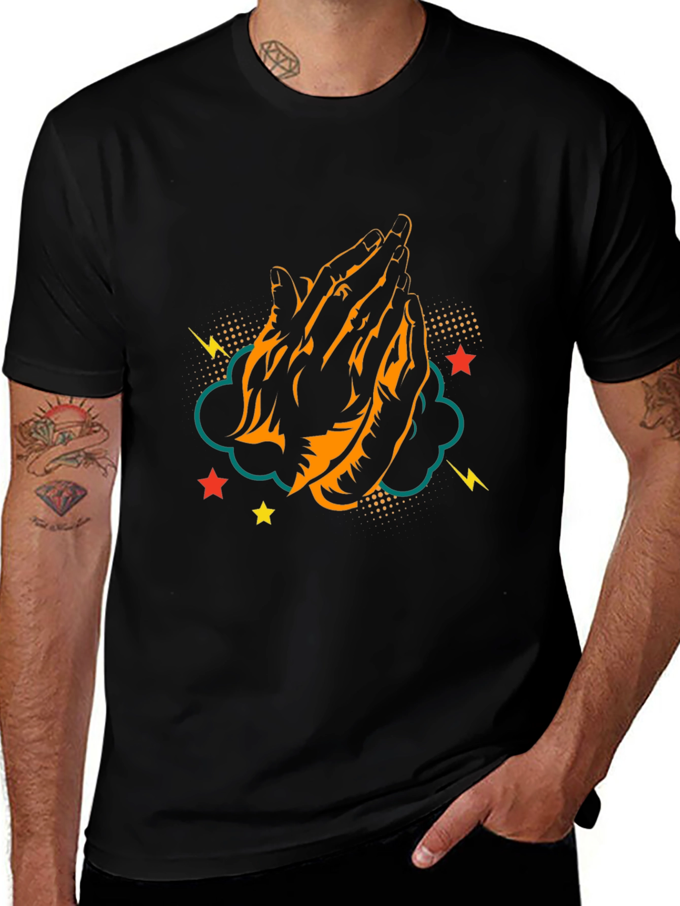 Praying Hands Graphic Tee - Black Cotton T-Shirt