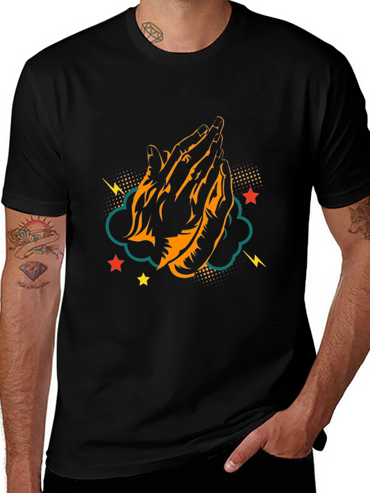 Praying Hands Graphic Tee - Black Cotton T-Shirt