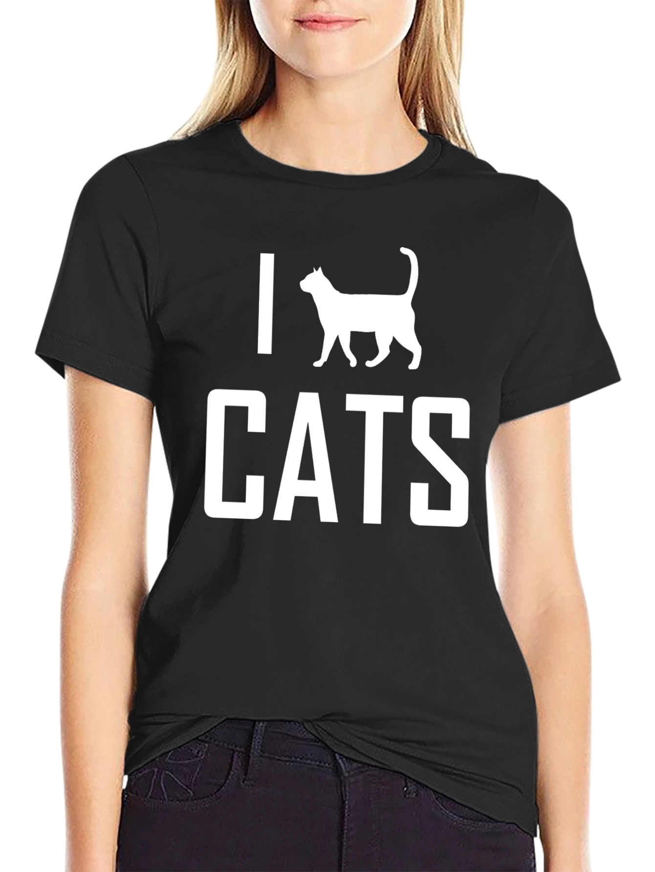 I Love Cats Black T-Shirt - Novelty Tee