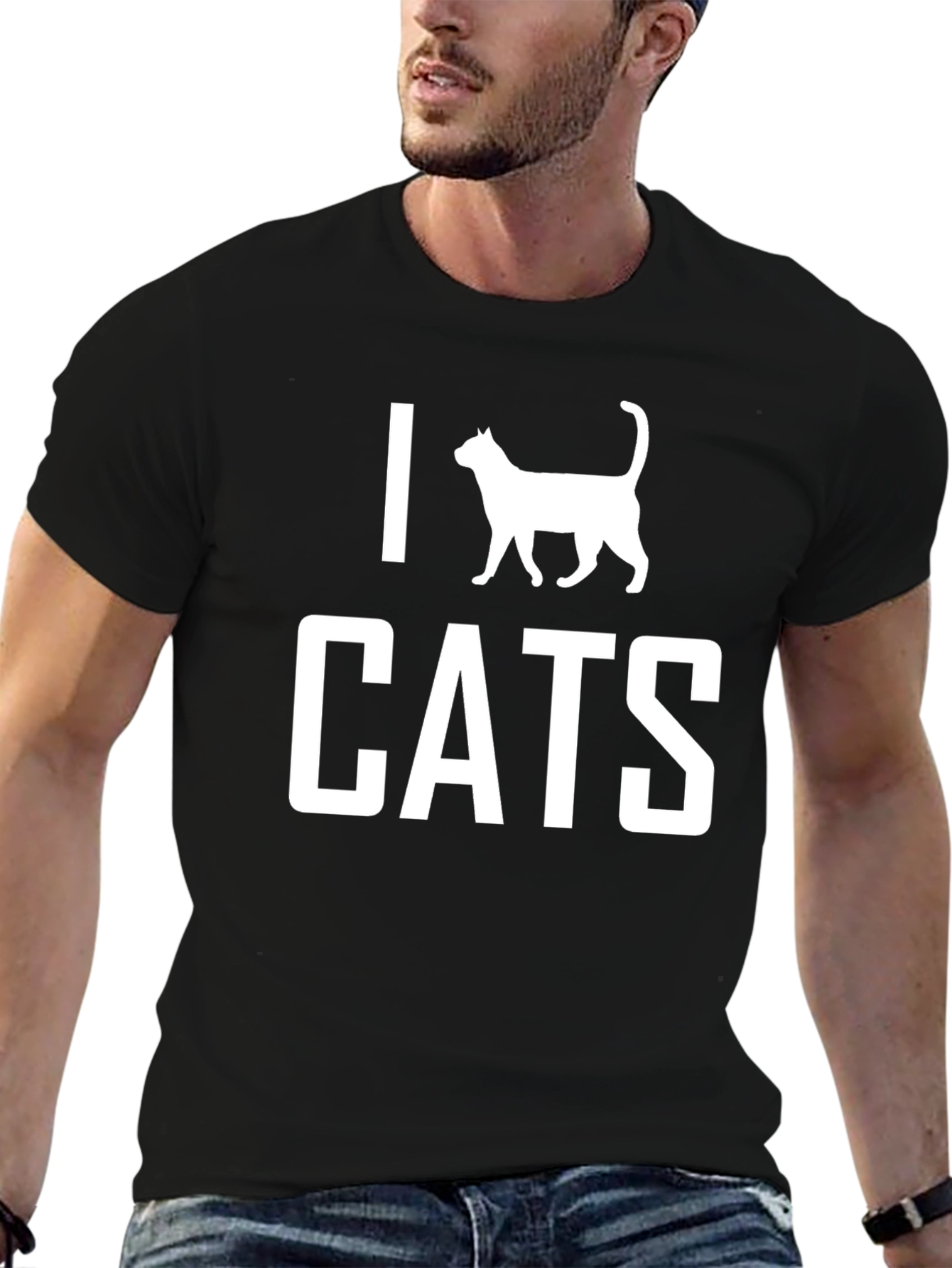 I Love Cats Black T-Shirt - Novelty Tee