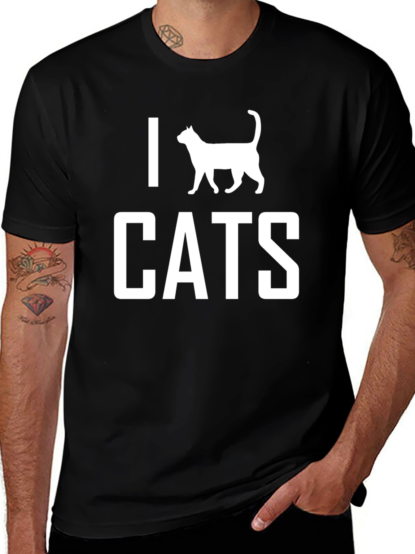 I Love Cats Black T-Shirt - Novelty Tee
