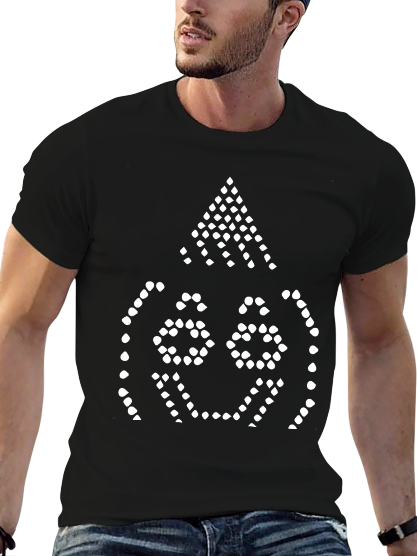 Dot Matrix Face Graphic Black T-Shirt