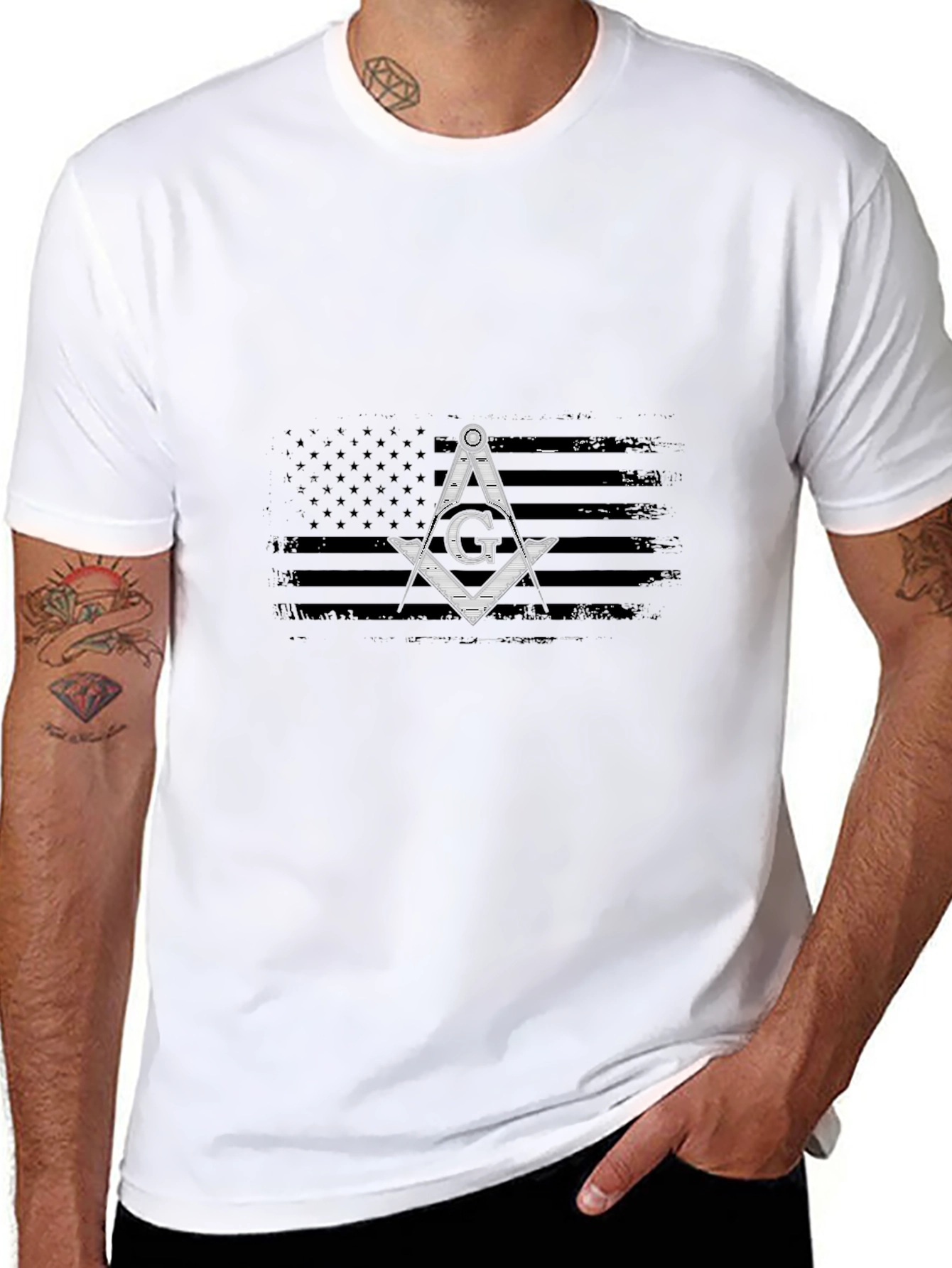 Masonic USA Flag Graphic Tee - Black