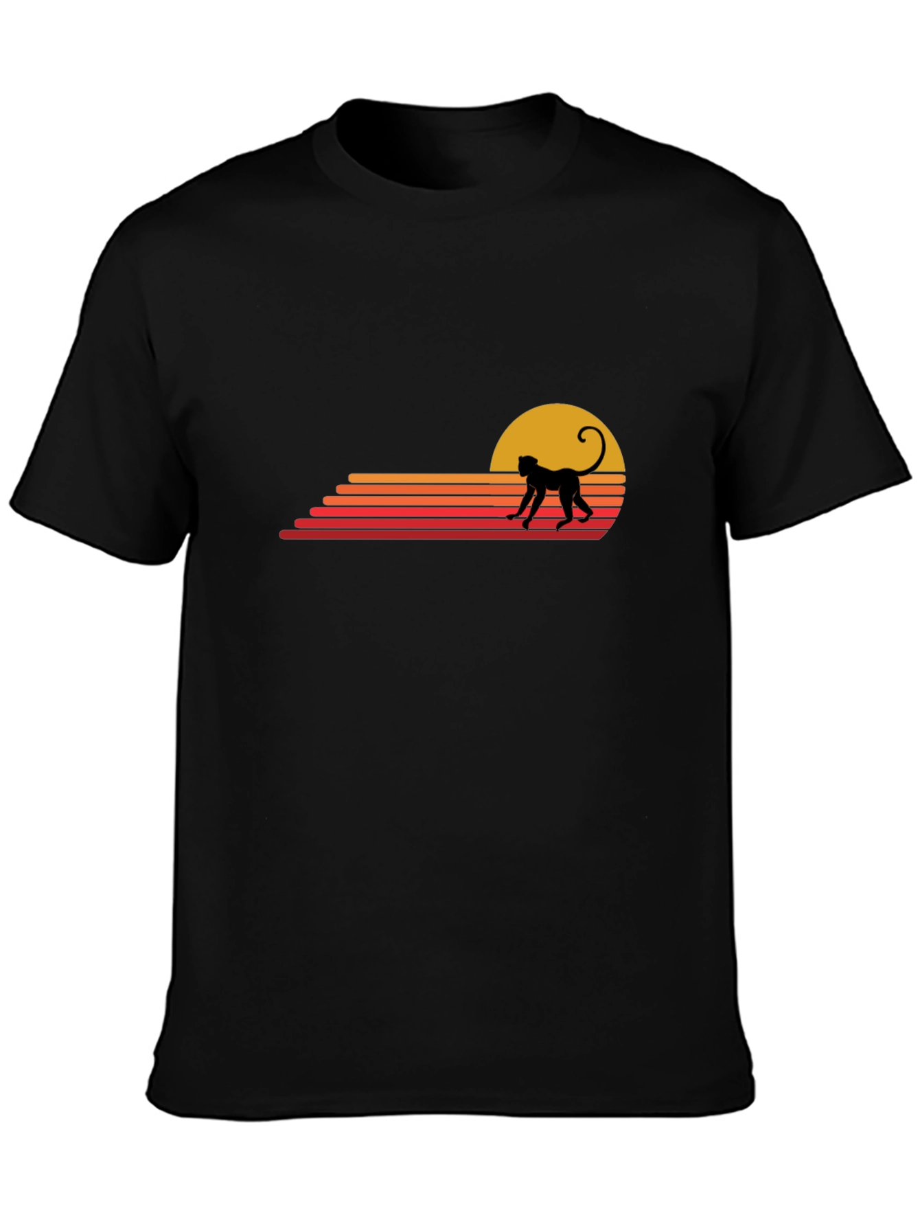 Retro Monkey Sunset Graphic Tee - Casual Black T-Shirt