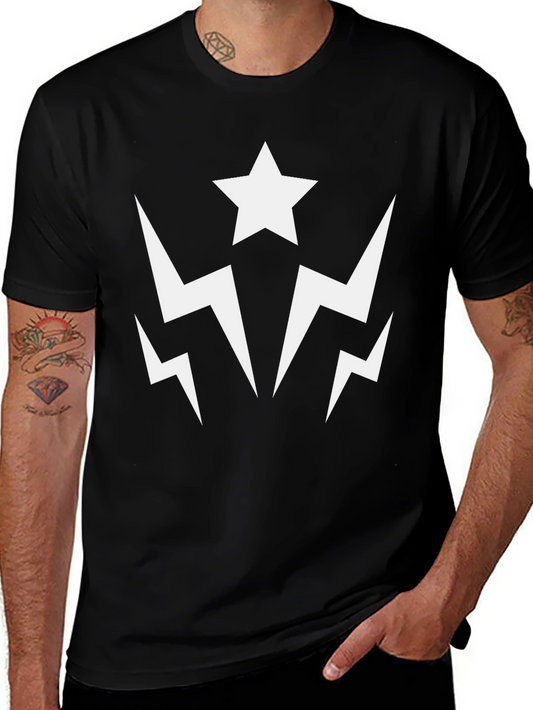 Star Lightning Graphic Tee - Black Cotton Casual Shirt